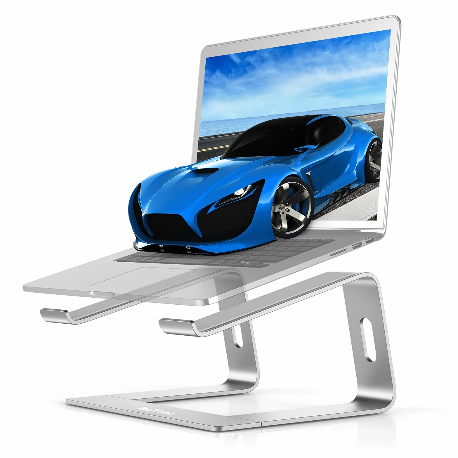 BoYata Stojak na laptopa, aluminiowy przenośny wentylowany uchwyt do laptopa, podstawka do notebooka kompatybilny z komputerami MacBook Pro/Air, Dell, HP, Samsung, Acer 10–14” (Srebro)