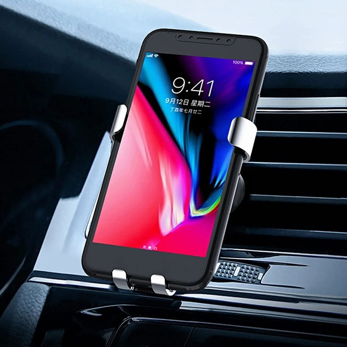 Uchwyt na Telefon Komórkowy Stojak na telefon Gravity Uchwyt na telefon Auto Lock Car Metal Gravity Stojak na telefon komórkowy Uchwyt Samochodowy(Black)