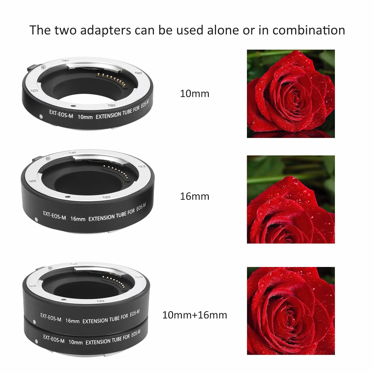 Zbliżenie Pierścień Pośredniczący Częściowe Makro Autofokus Rury Przedłużające 10mm 16mm do Aparatu EF-M Mocowanie Aparatu Fotografia Makro ze Stopu Aluminium ABS