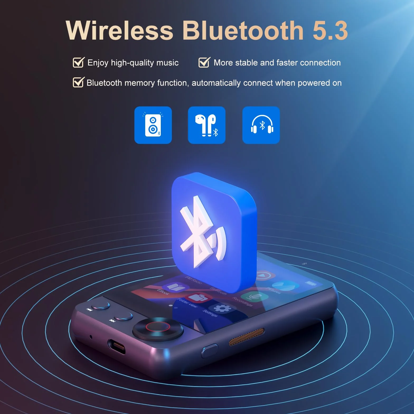 Odtwarzacz MP3 128 GB z Bluetooth 5.3, Przenośny odtwarzacz muzyczny z pełnym 2,4 cala, odtwarzacz MP3 z radiem FM, nagrywaniem głosu, słuchawkami