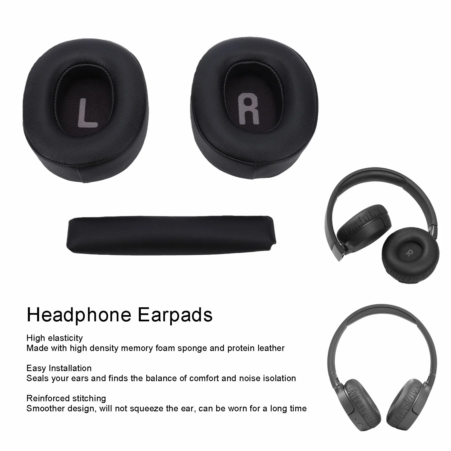 CCYLEZ Wymienne Nauszniki do Słuchawek, Poduszki Nauszne Nauszniki do Tune 710BT 720BT 770NC ze skórą proteinową i gąbką z Pianki Memory Comfort Fit (BLACK)
