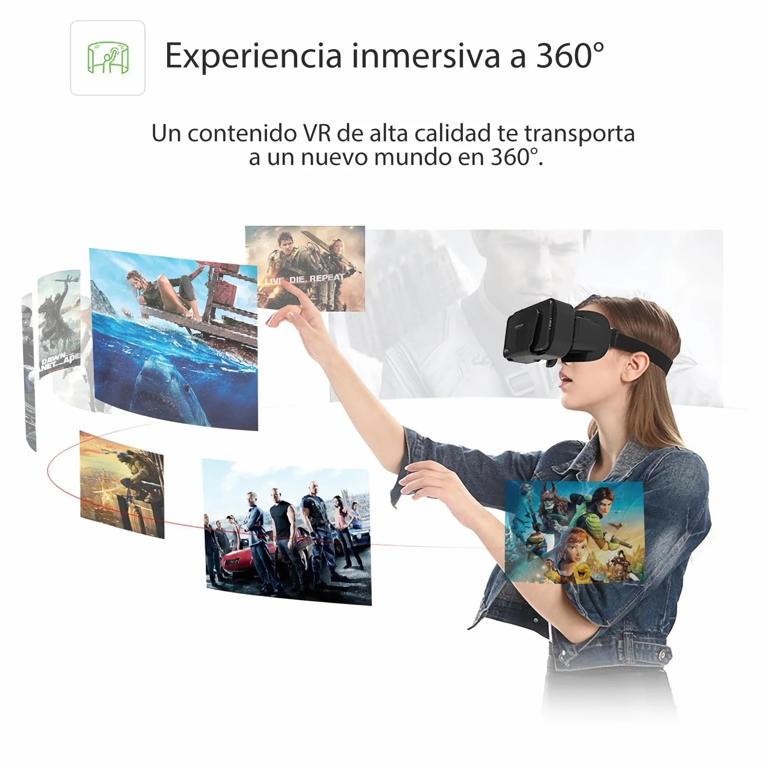 Okulary wirtualnej rzeczywistości VR,Ciesz się grami i filmami (z kontrolerem Bluetooth), Kompatybilny 5 cali - 7 cali Smartphone Szeroka kompatybilność z Android/Phone - 03