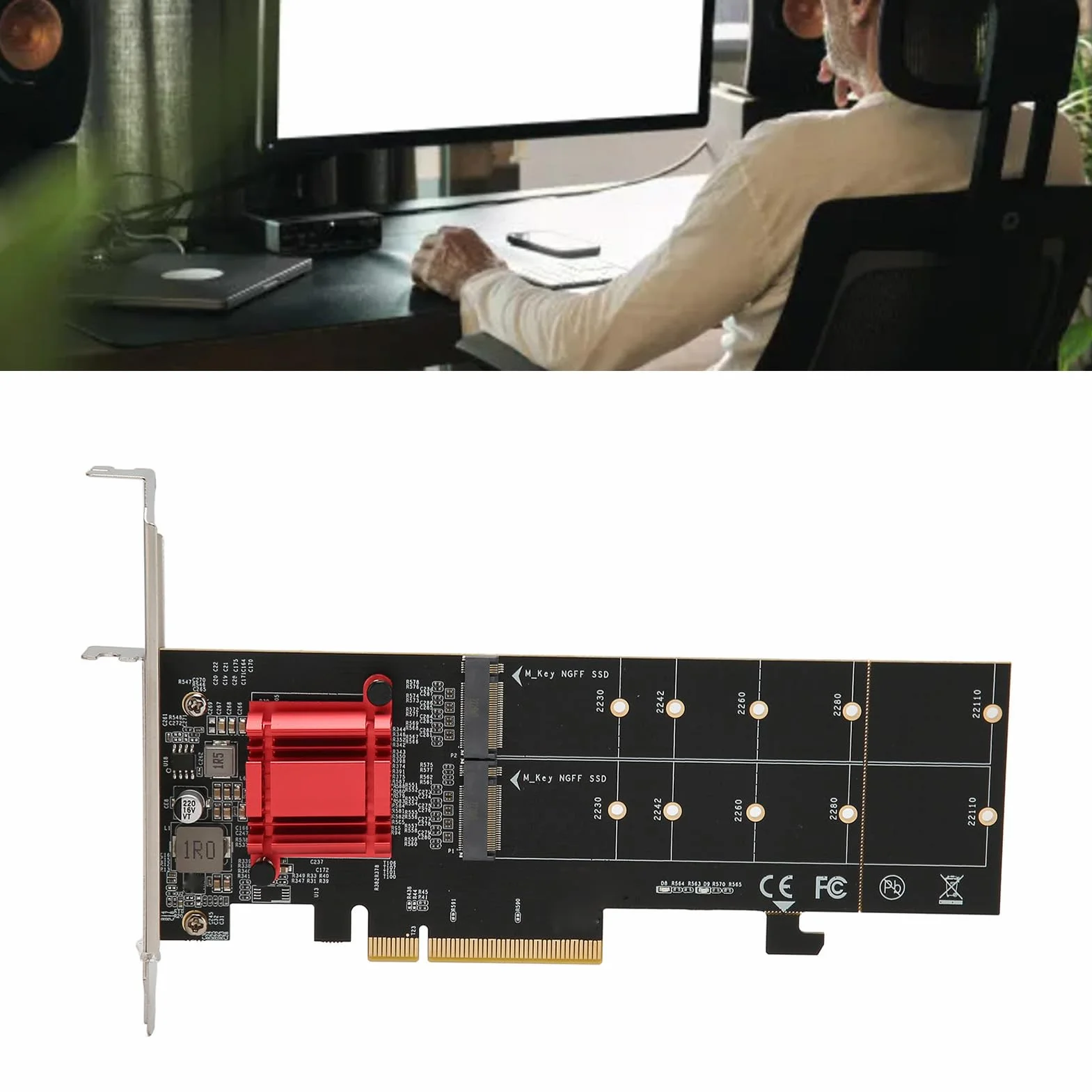 Podwójna Karta Adaptera M.2 PCIe NVMe, Karta Rozszerzająca PCIe 3.1x8 x16, Interfejs Płyty Głównej, Obsługa SSD 2230/2242/2260/2280/22110