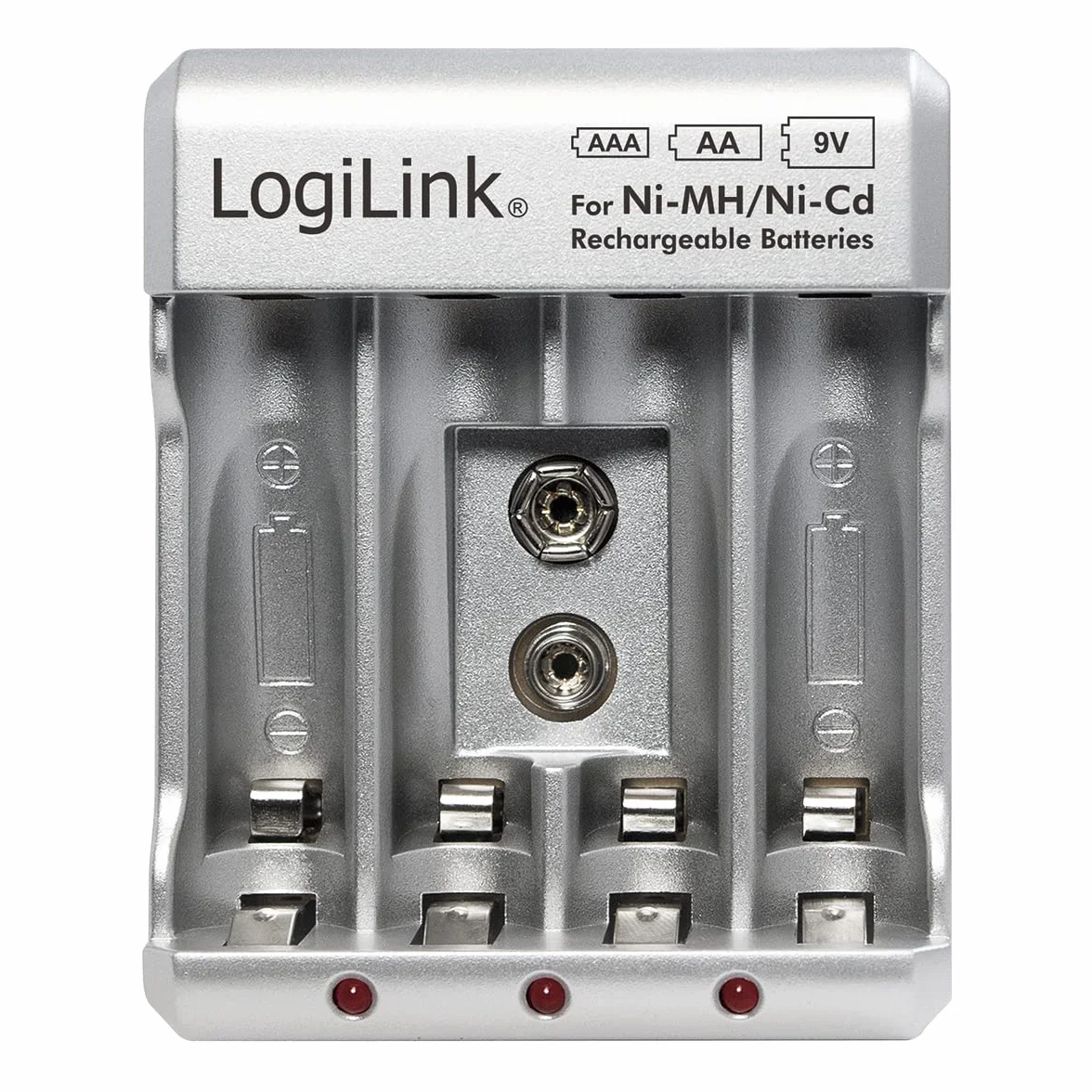LogiLink PA0168 ładowarka do akumulatorów "AA/AAA/9V Ni-MH/Ni-Cd" srebrna