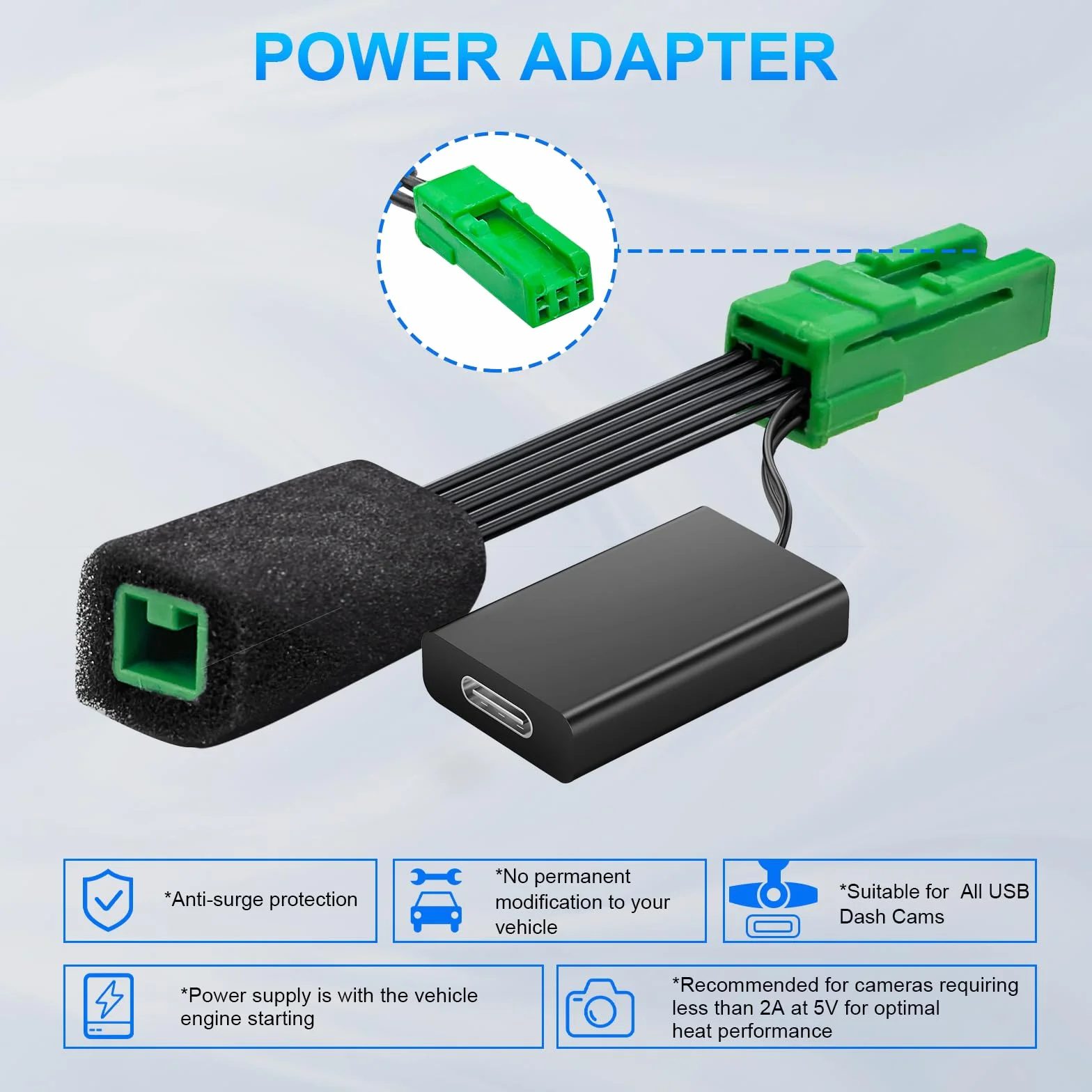 Dashcam Power Adapter 3 Pin (Model A) Custom for Volvo XC40 XC60 XC90 S60 V60 C40 and More,Hide The Wires, GPS Radar Mirror Camera Dash Cam Adapter Cable, Connects to Rearview Mirror (Hidden)