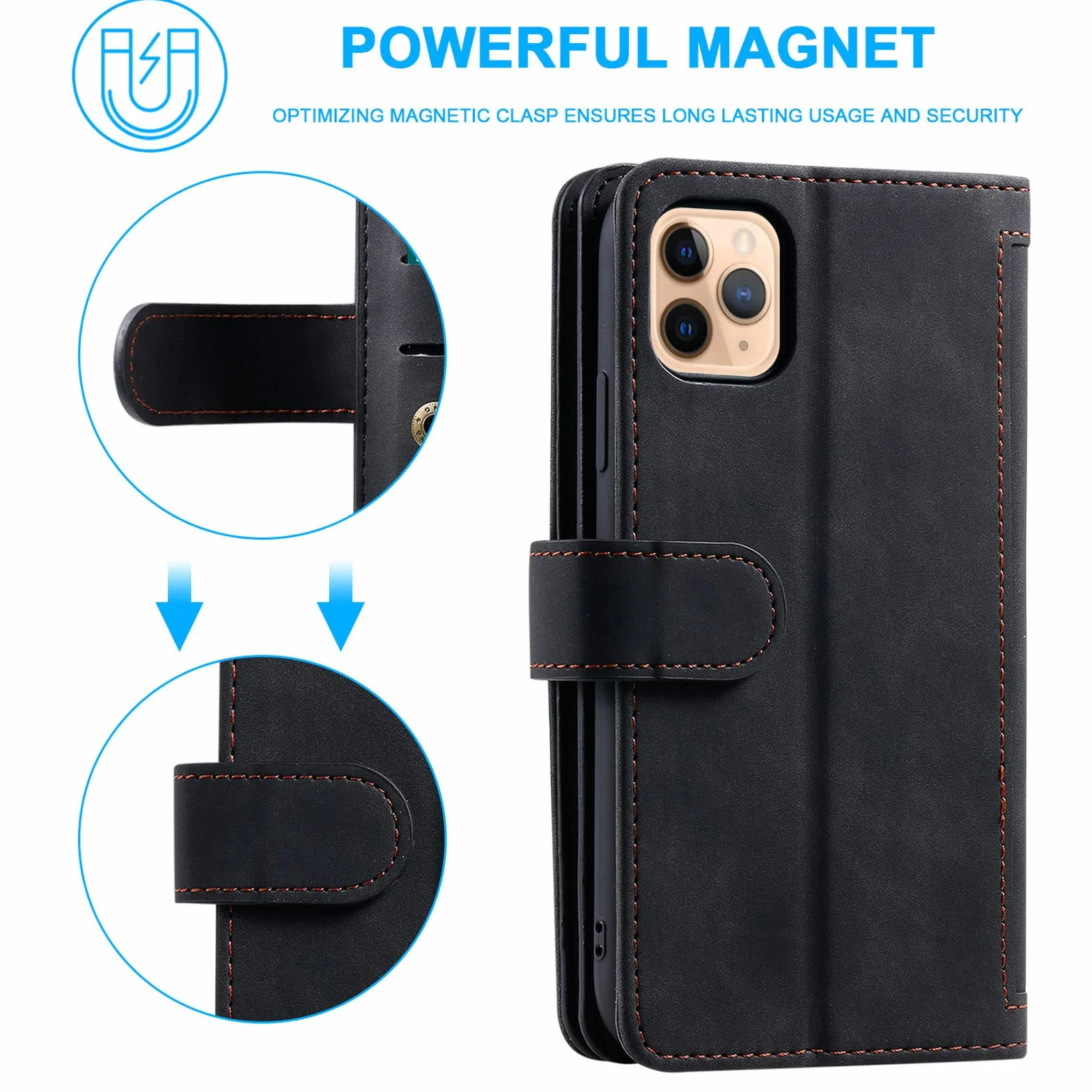 Etui do iPhone 14/14 Pro/14 Plus/14 Pro Max, skórzane etui na telefon komórkowy, portmonetka ochronna, portfel z 9 przegródkami na karty, etui z klapką, odporne na uderzenia, czarne, 35,5 cm (6,1")