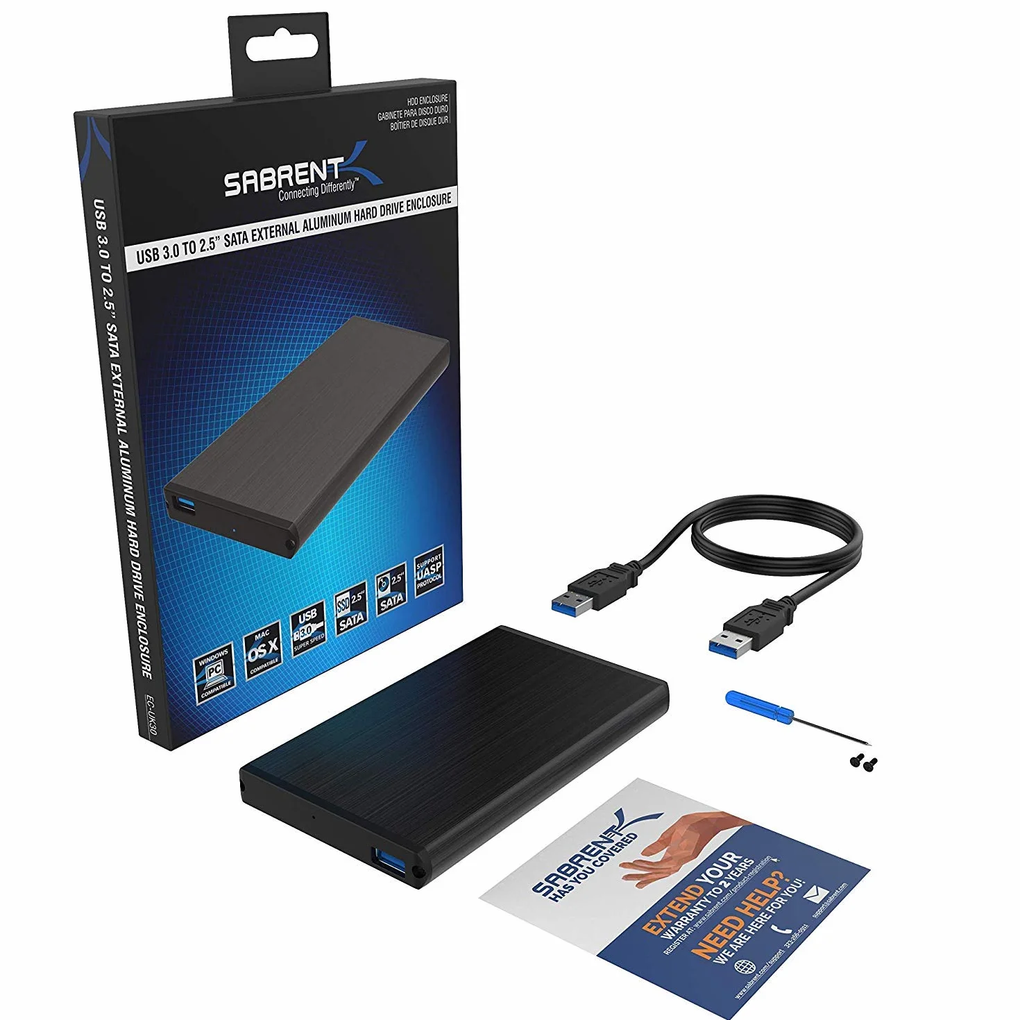 Sabrent Ultra Slim USB 3.0 2,5 cala 6,35 cm SATA zewnętrzna obudowa dysku twardego [czarna] (EC-UK30)