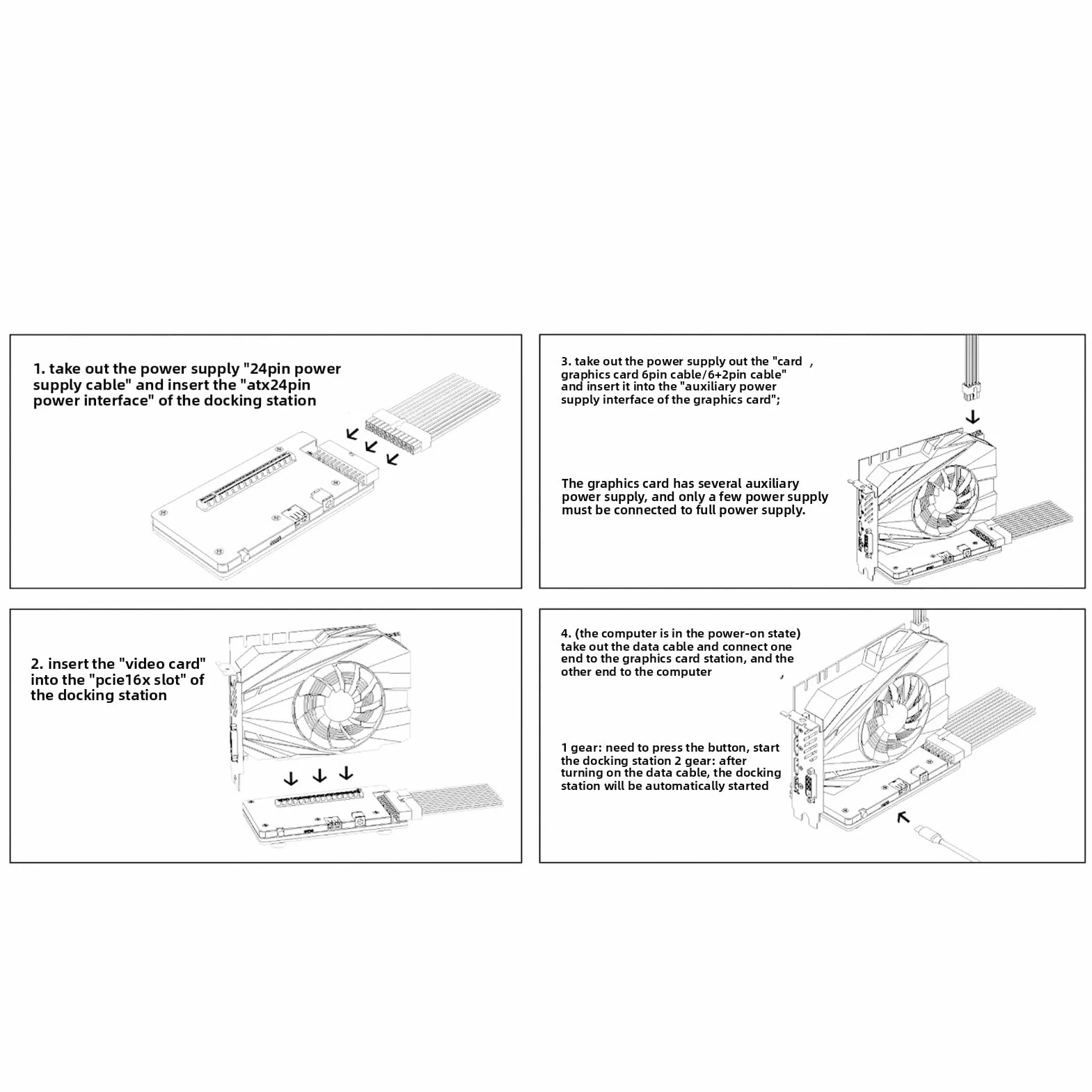 Dioche Obudowa Karty Graficznej Zewnętrzna Stacja Dokująca GPU na 4 Karty Graficzne Obudowa z USB 4.0 Typu Plug-and-Play i Kablem do Transmisji Danych o Długości 1 M dla Ulepszonych Gier i Edycji
