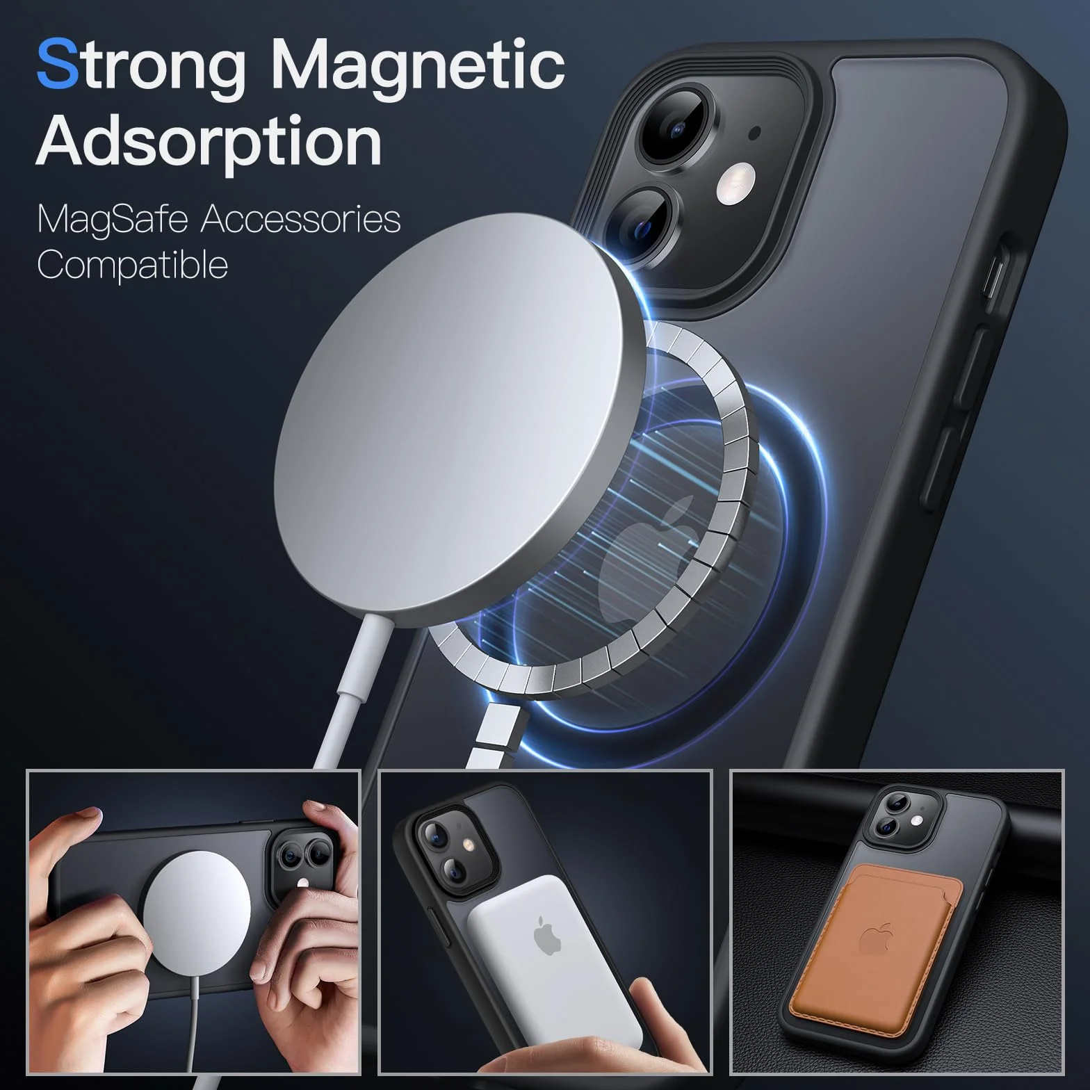 JETech Etui iPhone 12/12 Pro Magnetyczne MagSafe 6,1 Cala Półprzezroczysty Matowy Cienki Odporny Case Czarny