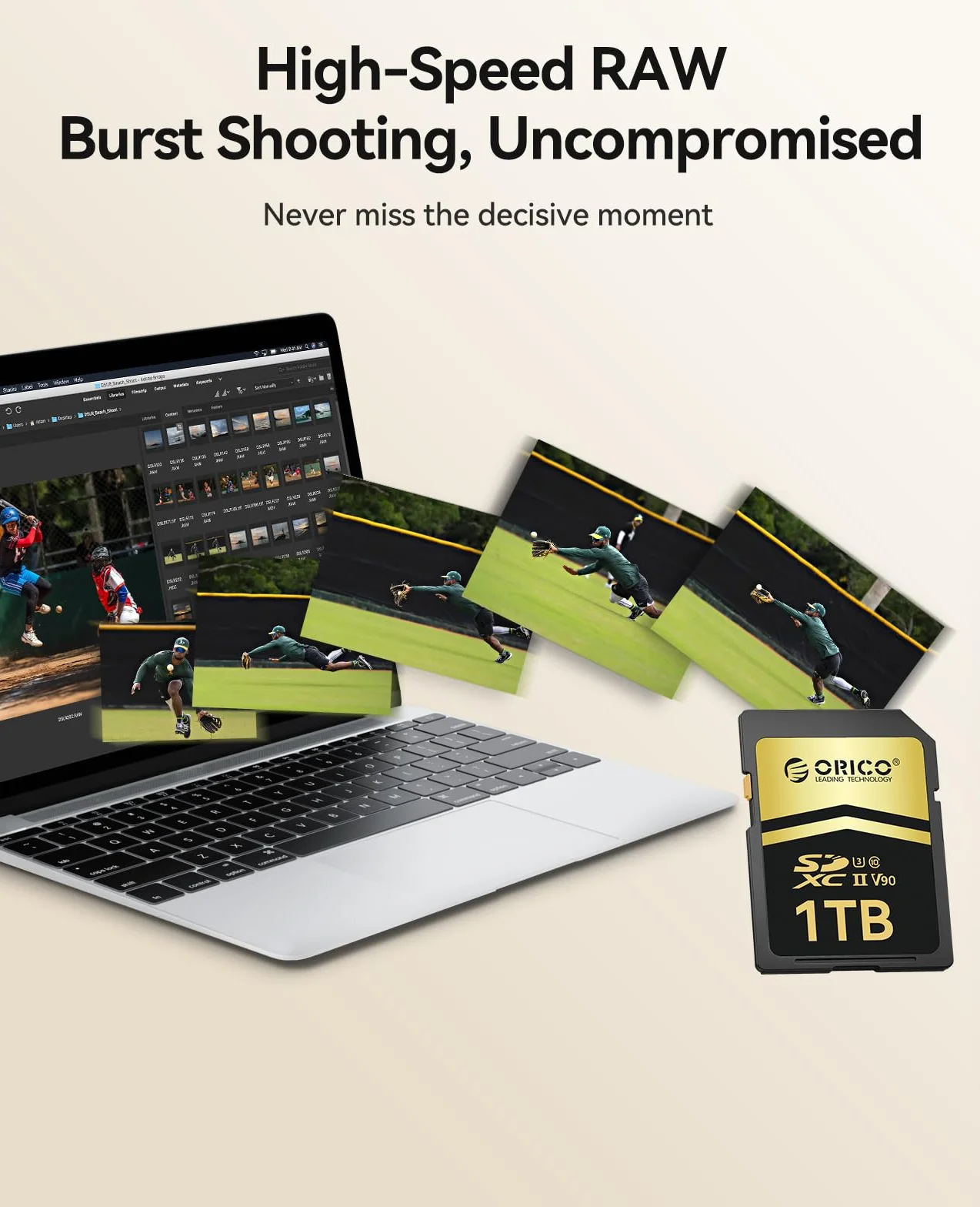 ORICO SD90 karta SD 512 GB, UHS-II, C10, U3, V90, 8K UHD, do 300 MB/s | Karta pamięci SDXC dla profesjonalnych fotografów i profesjonalnych kamer wideo