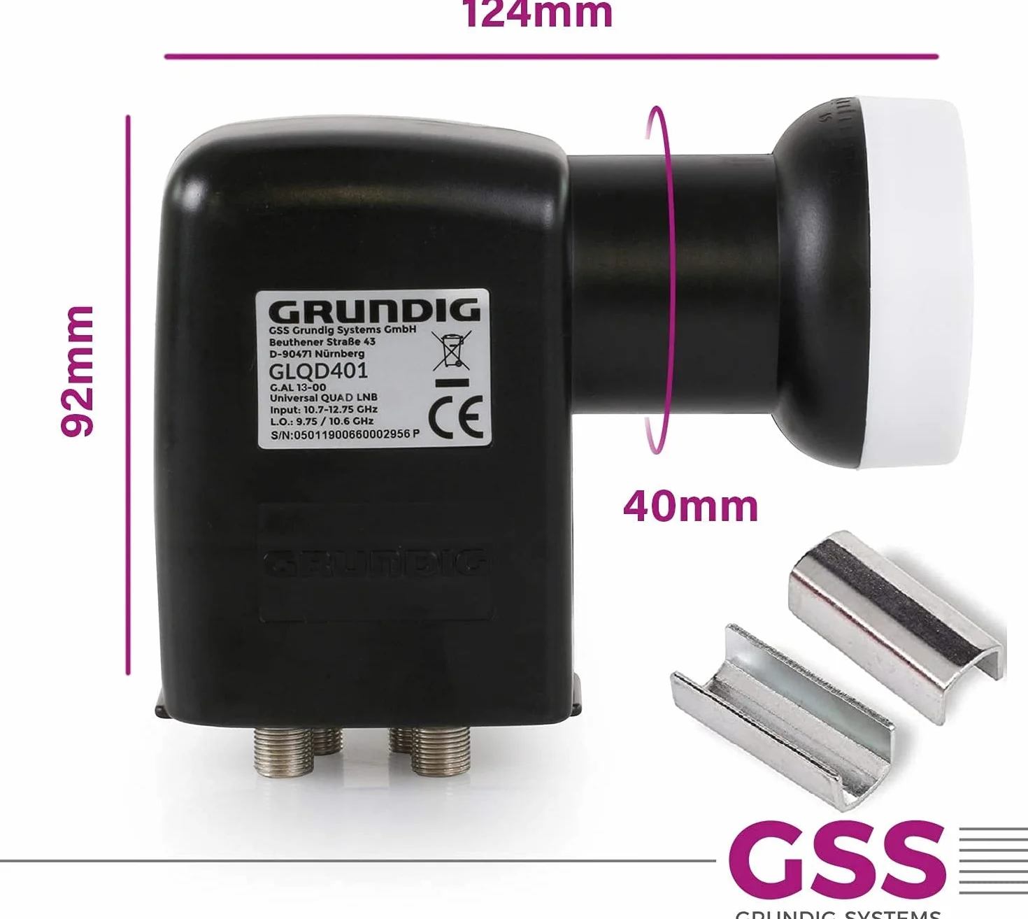 Test 2x bardzo dobry *] GSS Quad LNB, ekranowanie LTE, cyfrowy 4K LNB dla 4 odbiorników, do telewizora, odbiornika satelitarnego, HD LNC do anteny satelitarnej, anteny satelitarnej, lustra, 0,1 dB