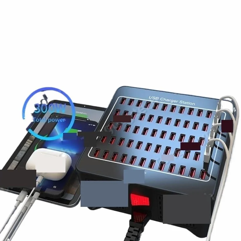 Uniwersalna stacja ładująca Multi USB o mocy 300 W. 50 portów Szybkie ładowanie
