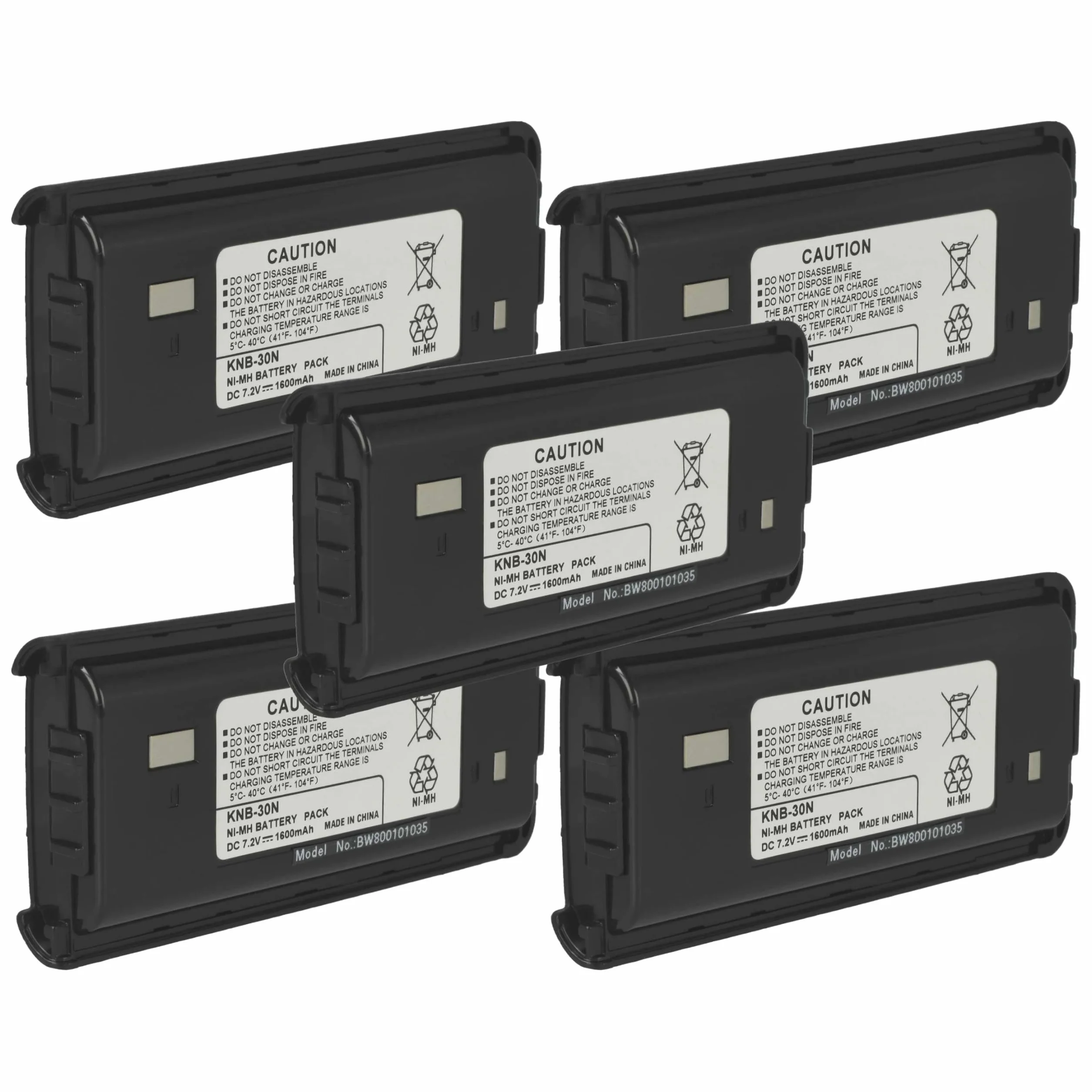 vhbw Akumulator 5X kompatybilny z radiem Kenwood TK-2200V8P, TK-2200V2P, TK-2206M, TK-2206, TK-2202, TK-2202E Radio (1600mAh, 7,2V, NiMH)