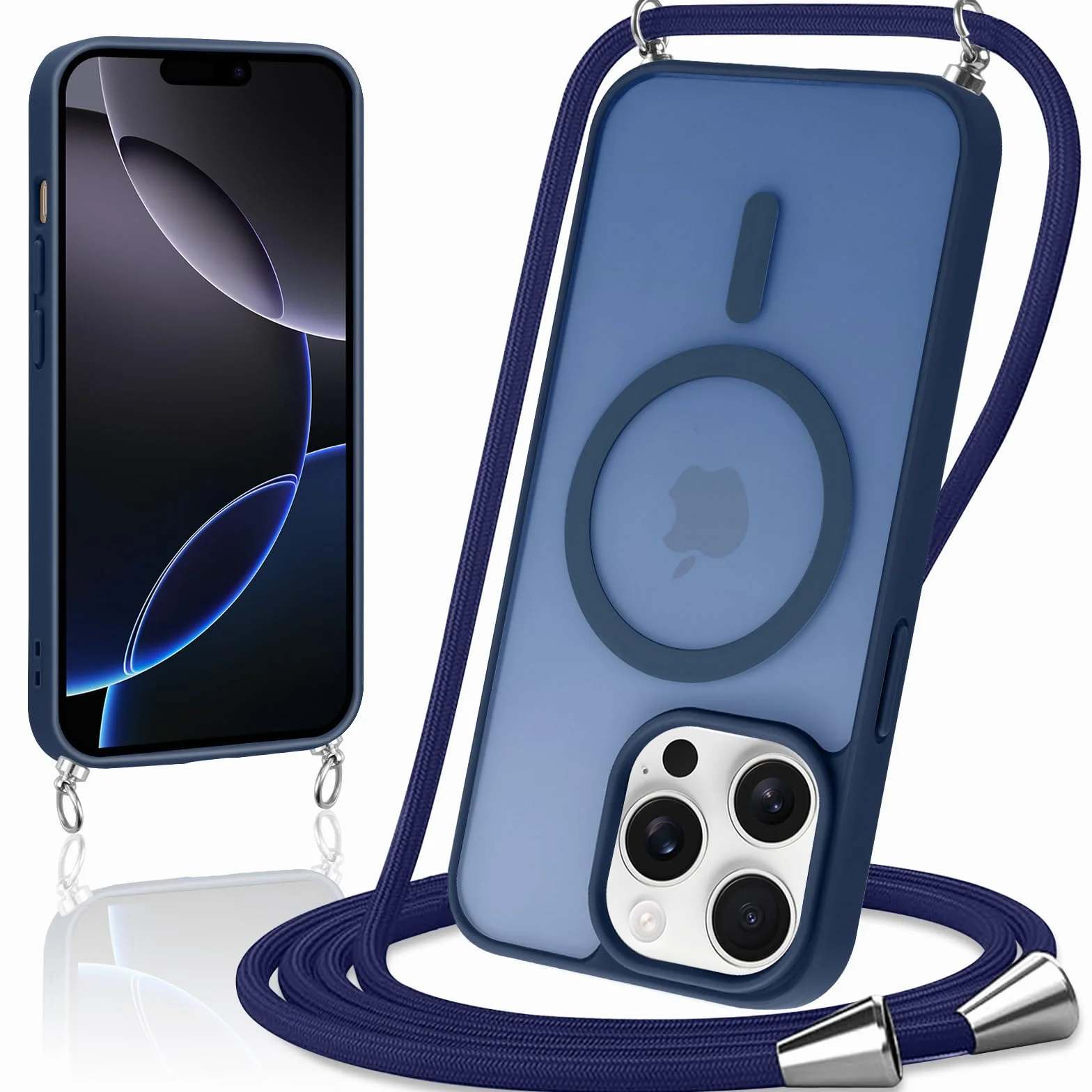 Pasek na telefon komórkowy iPhone 16 Pro Max, z taśmą, matowe, magnetyczne etui na telefon komórkowy, kompatybilne z Mag Safe, półprzezroczysty poliwęglan + TPU, odporne na uderzenia, etui