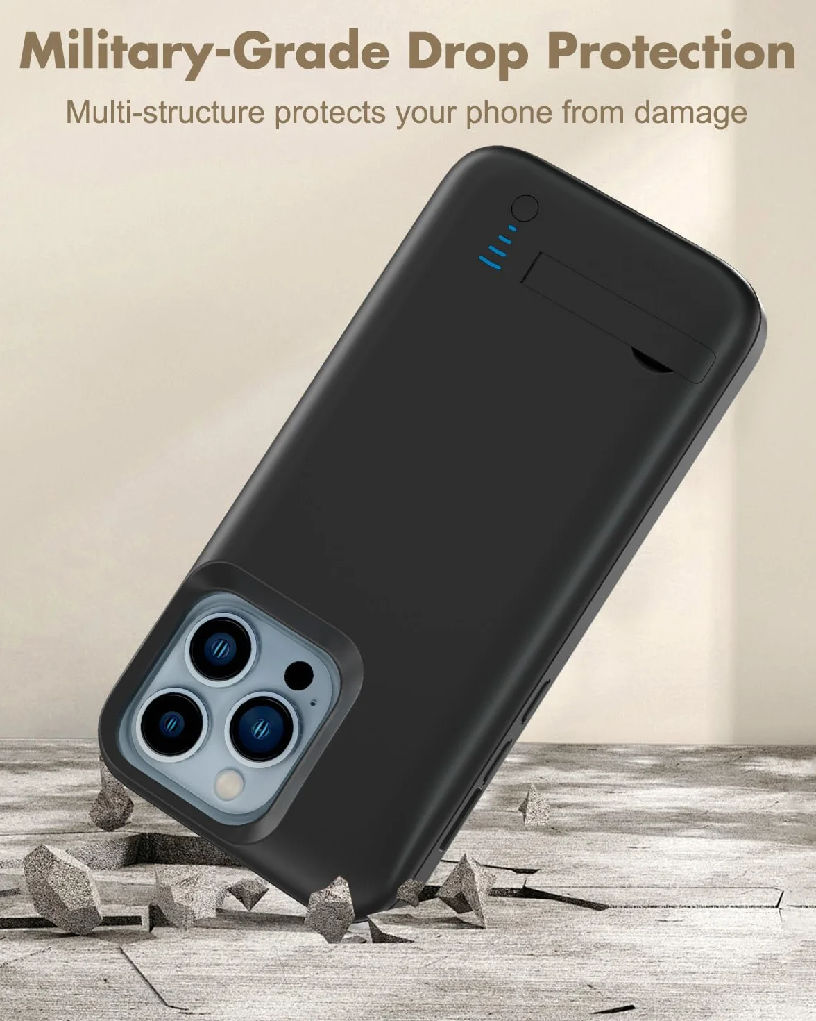 Etui ładujące do iPhone'a 14/13, etui ładujące 8500 mAh z podpórką - czarne
