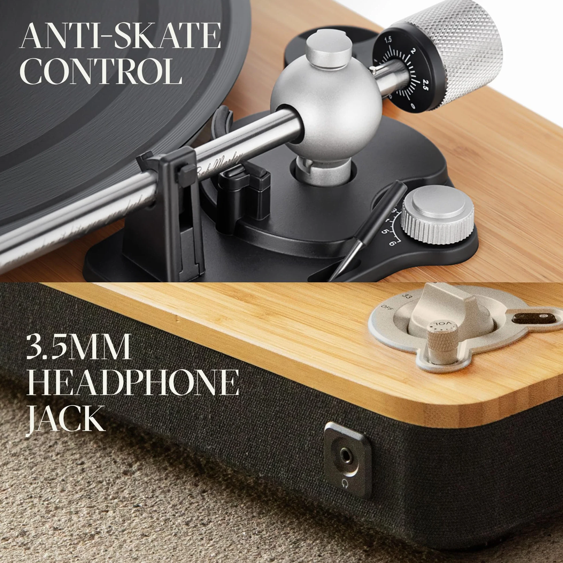 House of Marley Stir It Up Bezprzewodowy Gramofon Bluetooth, Zrównoważony Gramofon Bambusowy, Bambus, Czarny