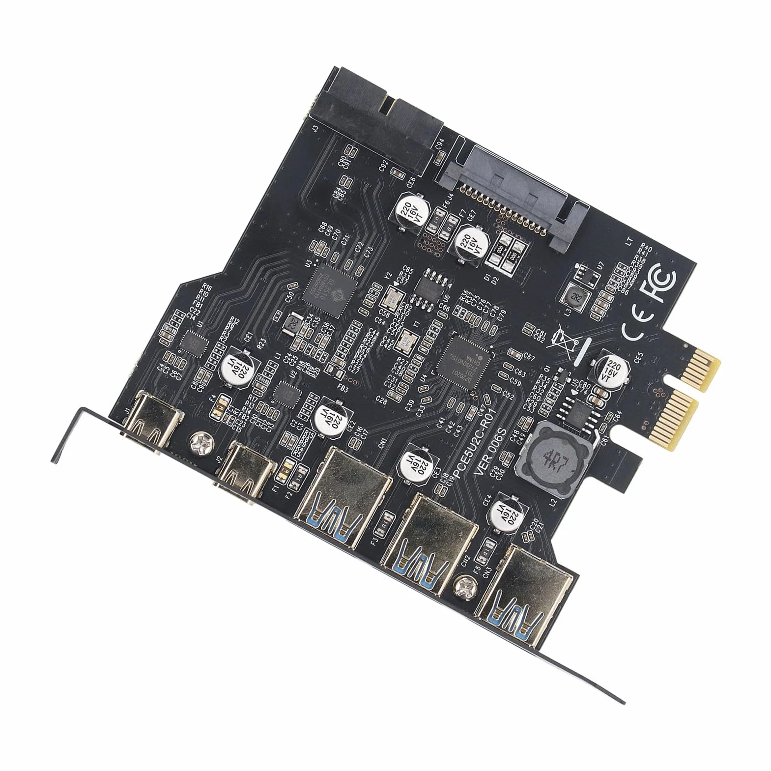 Tnfeeon Karta rozszerzeń PCIe USB 3.2 Gen 2 5-portowy Szybki Transfer Danych 20 Gb/s do Komputerów Stacjonarnych Użytkownicy Laptopów Podłącz Wiele urządzeń Jednocześnie za pomocą Portów