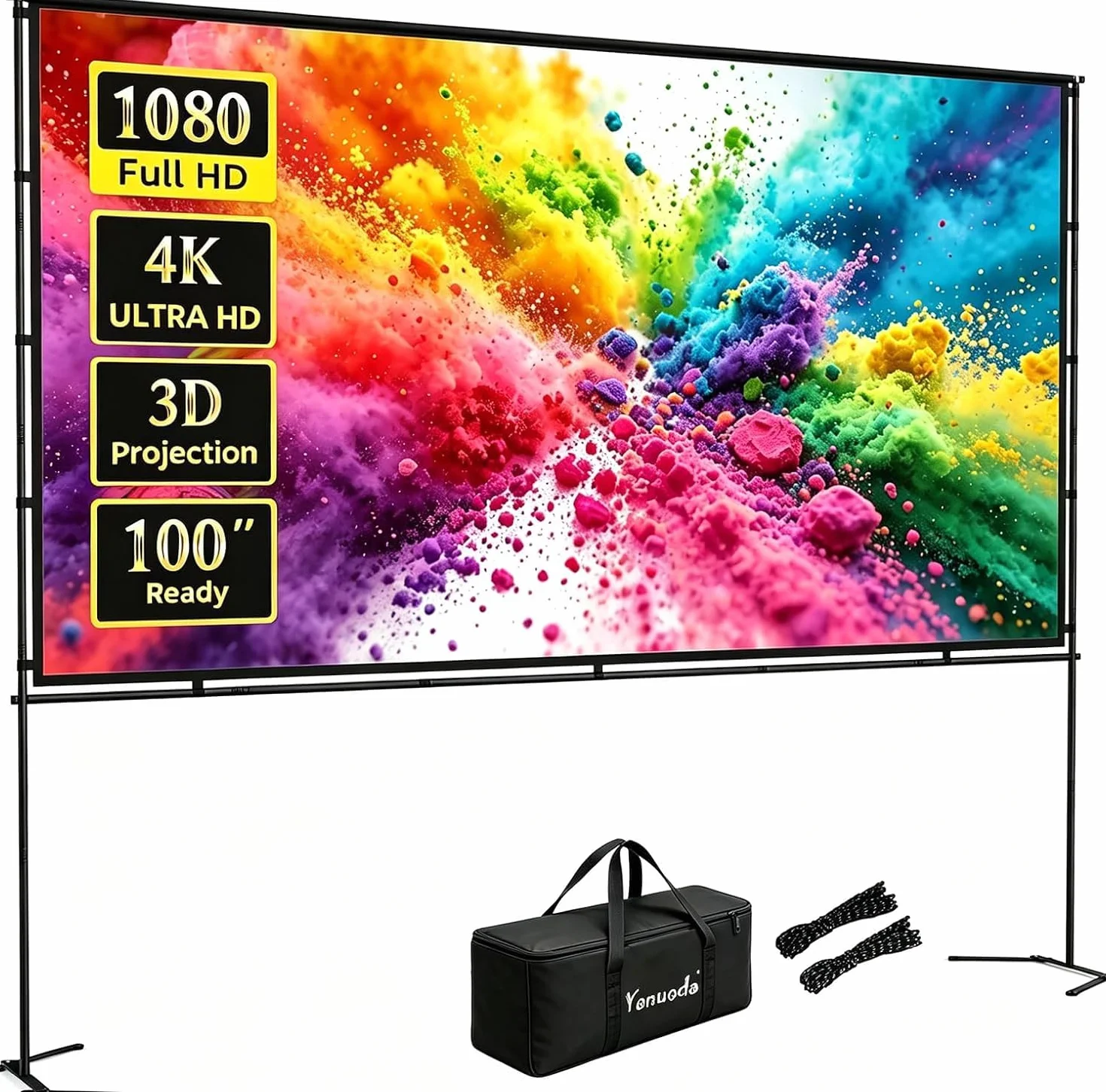 100-calowy Przenośny Ekran projekcyjny ze Statywem | 16:9 HD 4K Bez Zagnieceń, do Użytku Wewnątrz i Na Zewnątrz, Idealny do Kina Domowego i Campingu