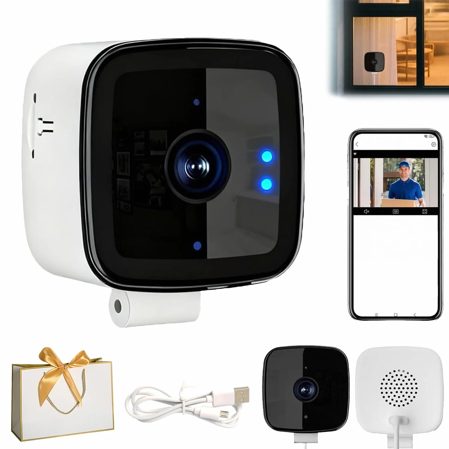 Inteligentna kamera bezpieczeństwa z noktowizorem i wykrywaniem ruchu, wewnątrz/na zewnątrz, ochrona domu i rodziny, połączenie WiFi, kompatybilna z 5G, pamięć 32 GB