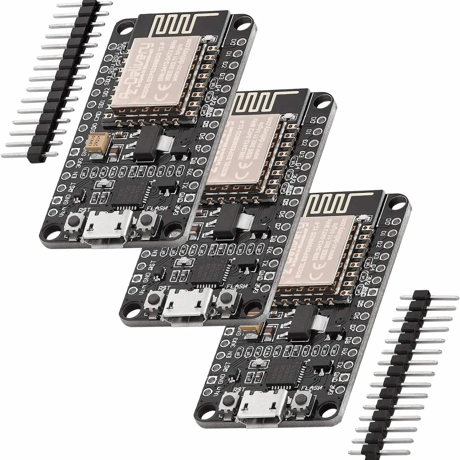 AZDelivery 3 x NodeMCU V2 WiFi Amica ESP8266 ESP-12F Development Board z CP2102 kompatybilny z Arduino nielutowane wersja w tym E-Book!