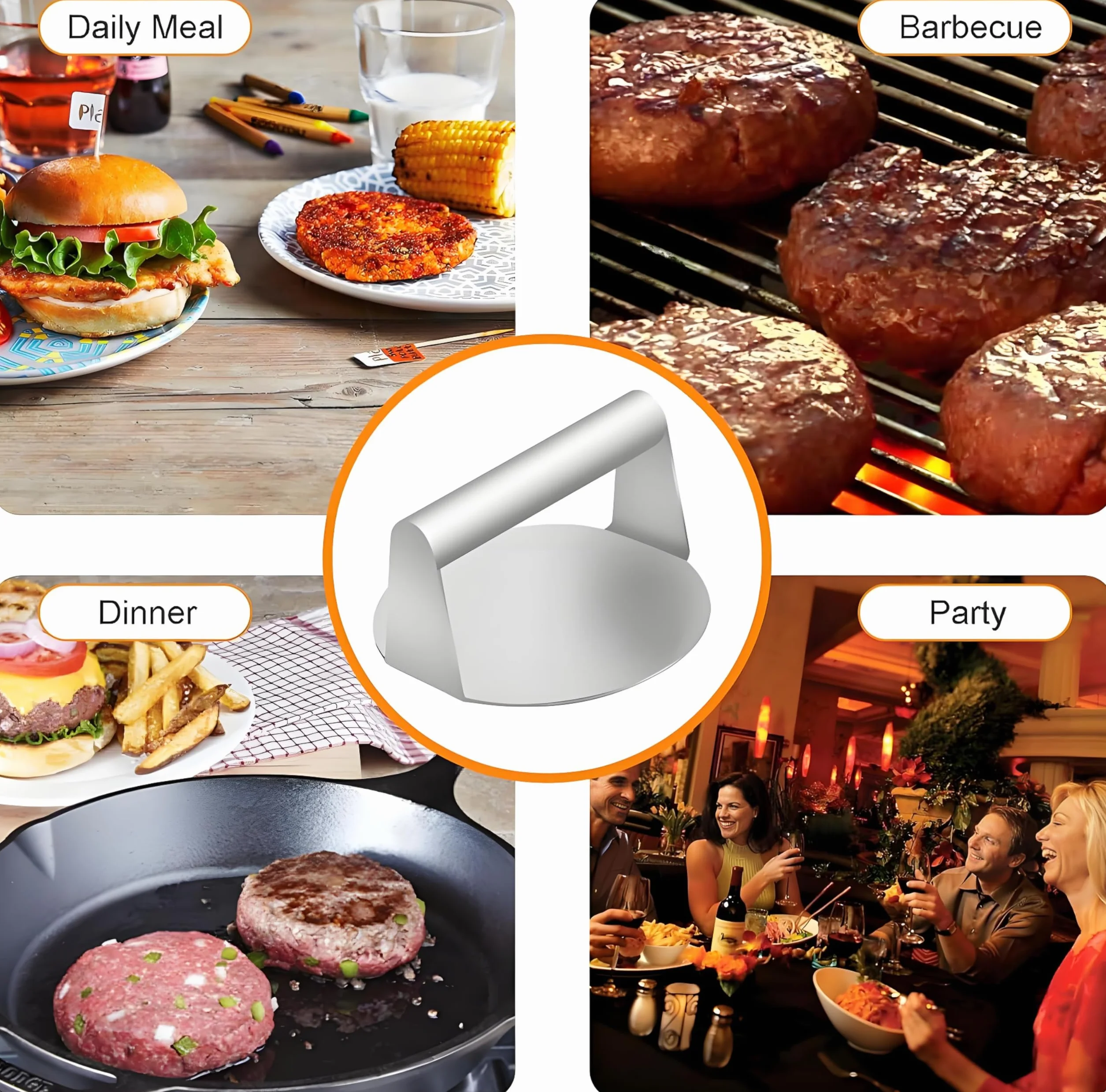 Prasa do Burgerów ze Stali Nierdzewnej 14 cm Okrągła do Grillowania
