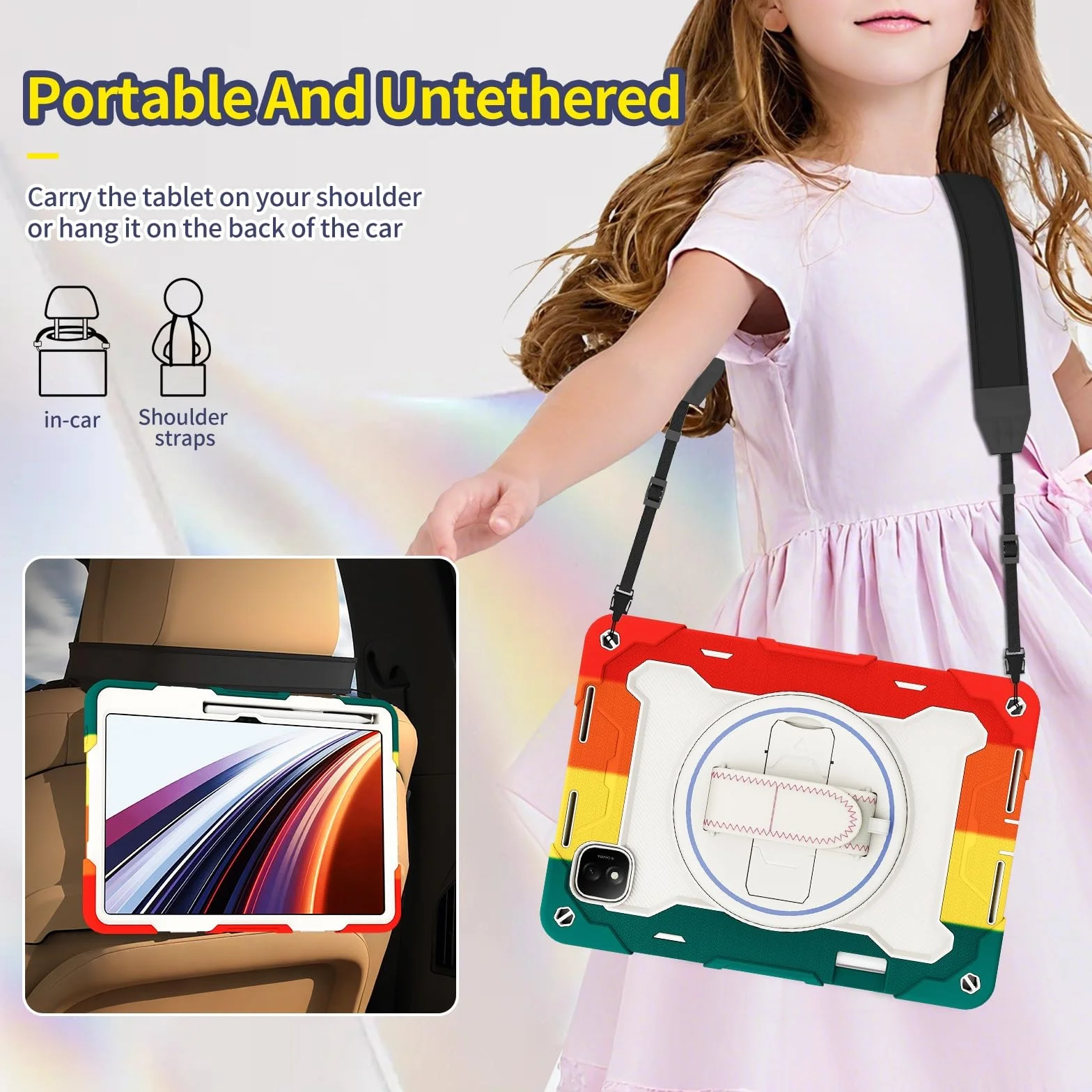 Odporna na wstrząsy obudowa do Honor Pad GT Pro 31.2 cm / MagicPad 2 31.2 cm pokrowiec na tablet dla dzieci, etui TPU, podpórka, wytrzymały pokrowiec ochronny z paskiem na rękę (Vermelho)