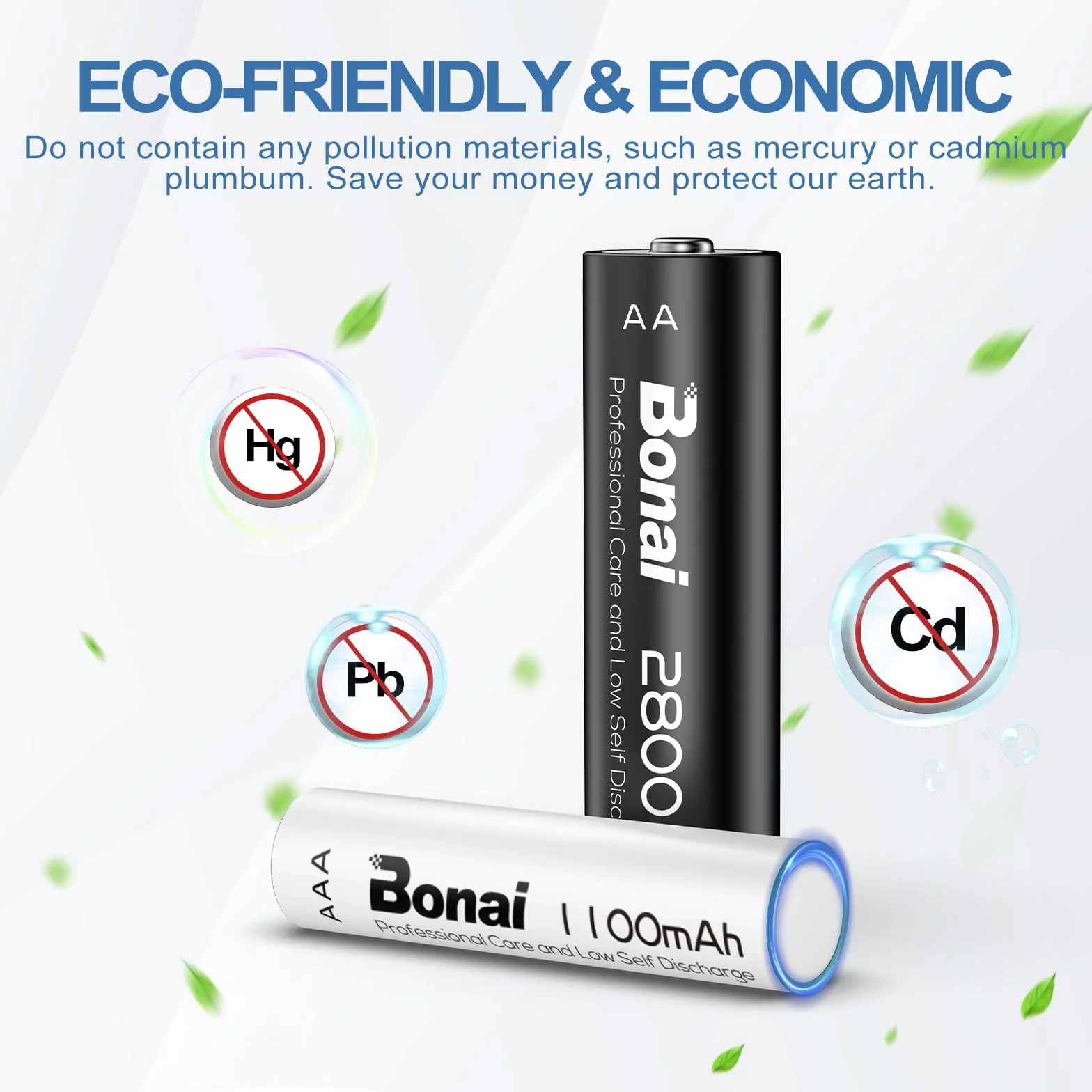 BONAI Akumulatory AA i AAA 1,2 V 2800/1100 mAh do ponownego ładowania, wysoka pojemność z ładowarką, ładowarka USB, szybka ładowarka USB do akumulatorów AA AAA Ni-MH