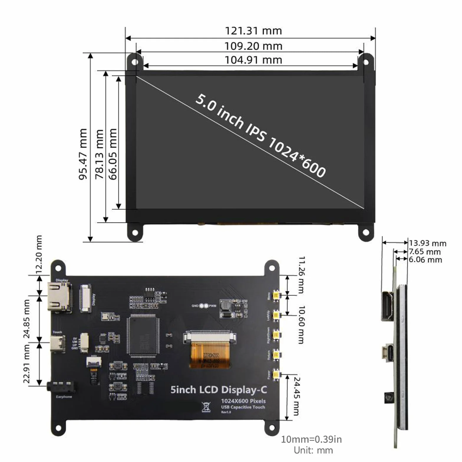 5-calowy ekran dotykowy panel monitora LCD pojemnościowy dotykowy 1024x600 dla 5 3B+ 4B konsola do gier