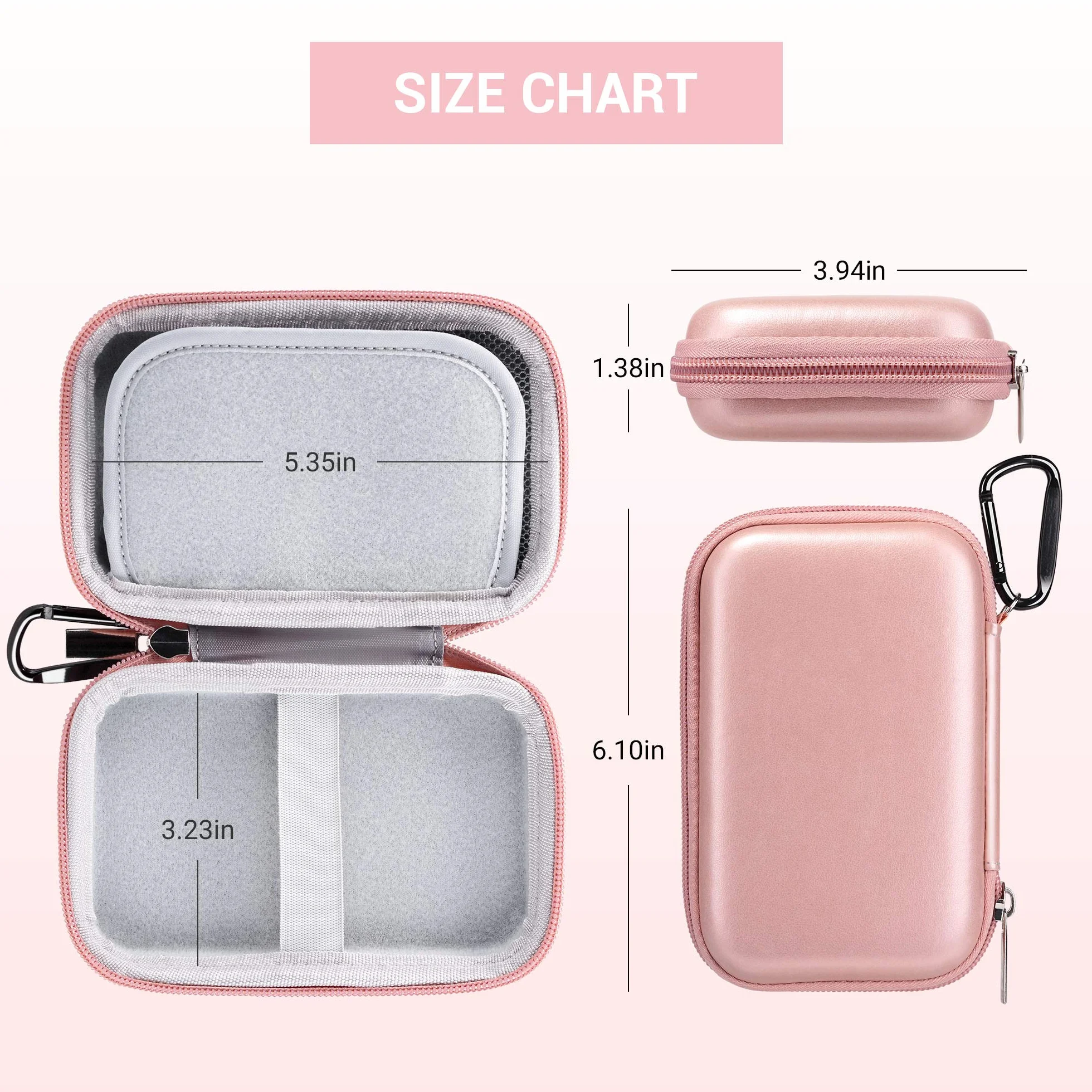 ULAK Organizer i ochrona etui do iPod Touch / Mp3 / Mp4 / słuchawki/klucz/kable USB /, nylonowe twarde etui ochronne z przenośnym karabinkiem przeciwwstrząsowym, różowe złoto