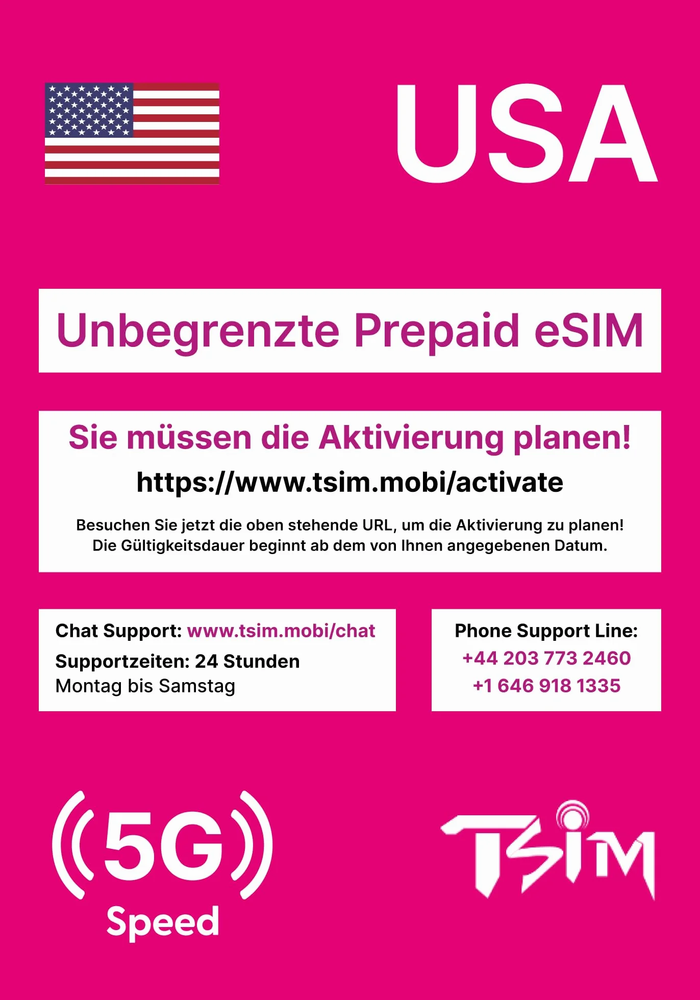 eSIM na podróż do USA. Prepaid. Sieć T-Mobile z nielimitowanymi danymi, połączeniami i wiadomościami. eSIM 5G (ważna przez 15 dni)
