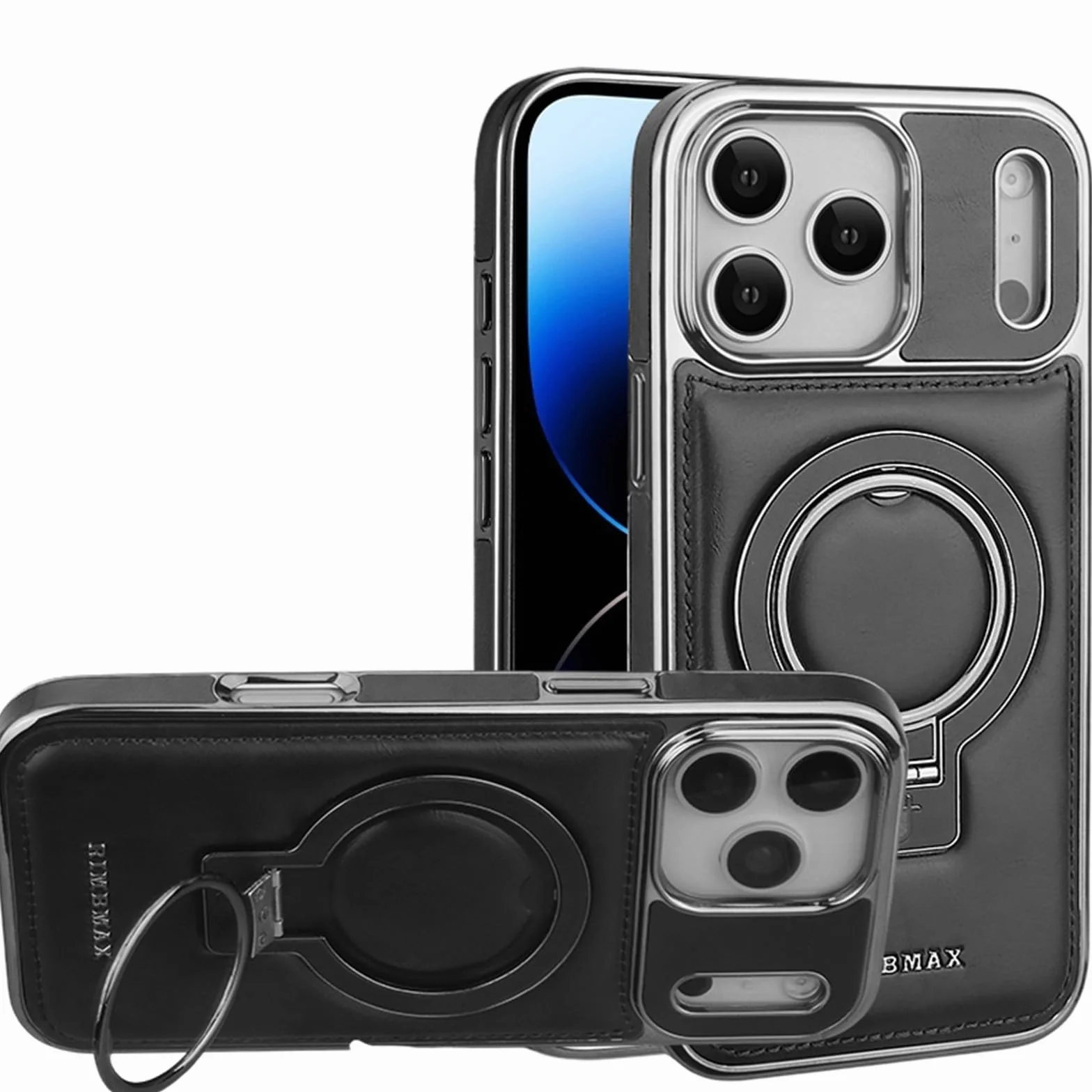 Etui na iPhone'a 16 (kolor: czarny) - skórzany magnetyczny stojak obudowa twarda silikonowa obudowa