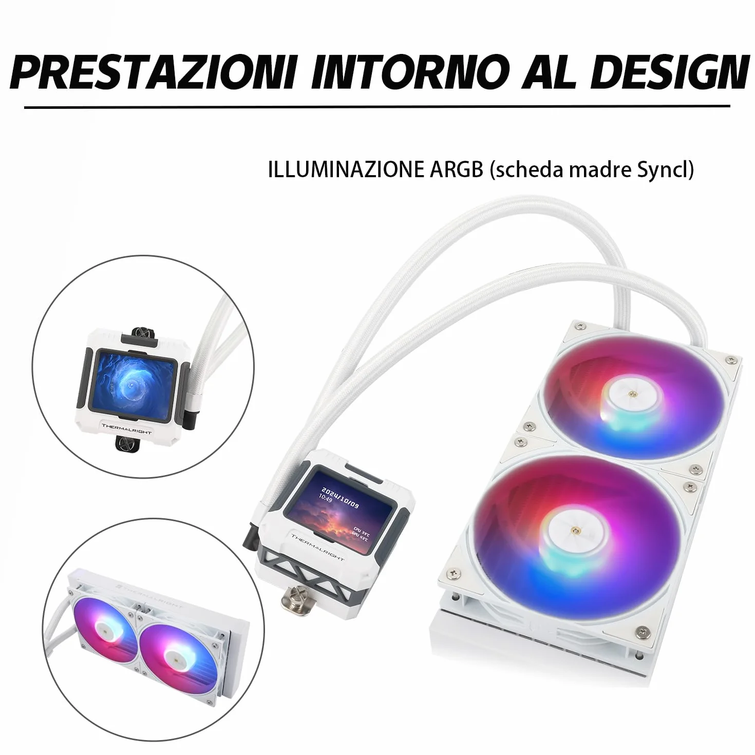 TR FW240 Biały ARGB CPU Chłodzenie Wody, Podwójne wentylatory PWM System chłodzenia wodą, ekran LCD IPS o rozdzielczości 320*240, do AM4/AM5 i Intel LGA1700
