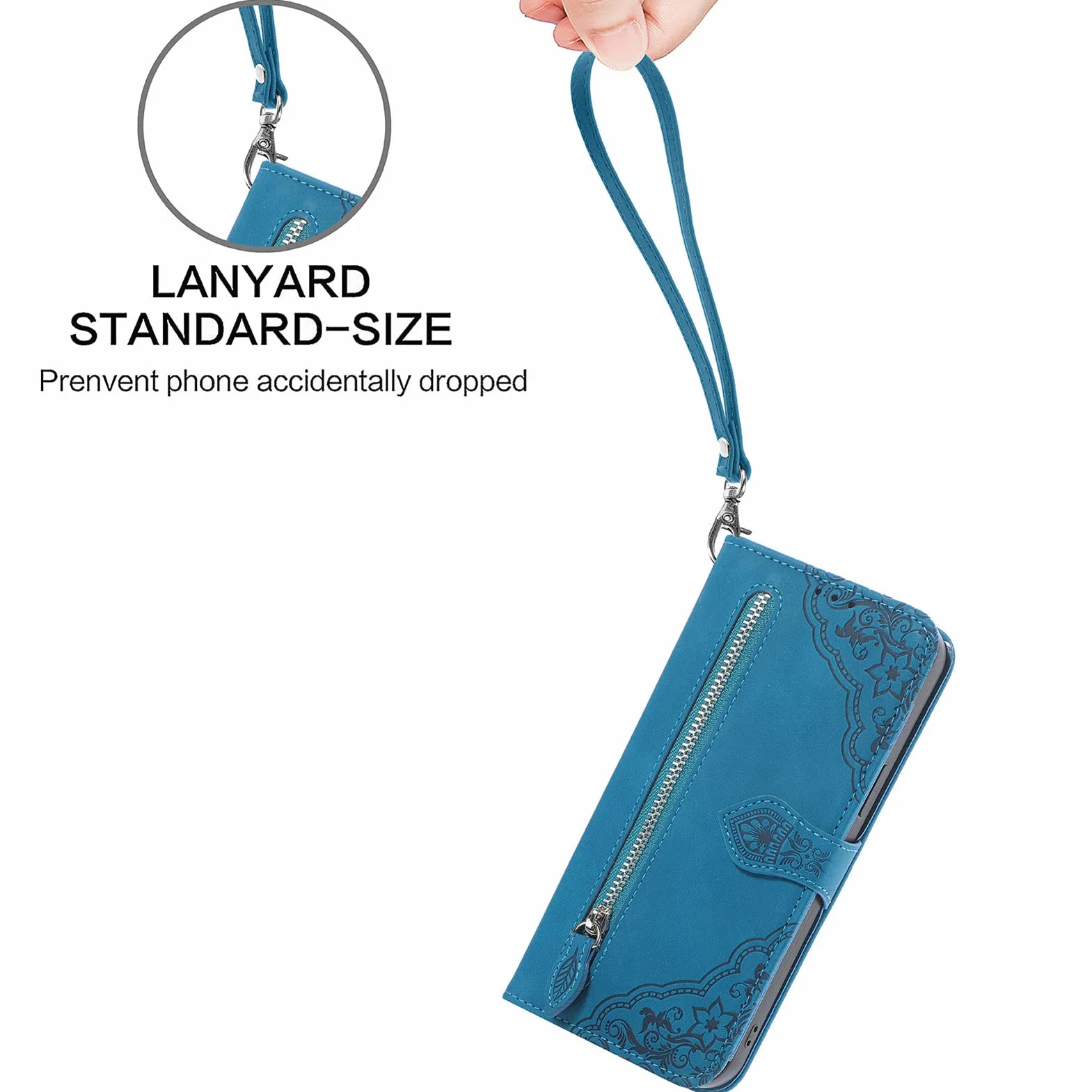 Etui na Samsung Galaxy A32 4G, klapką skórzane etui z zamkiem błyskawicznym zapięcie magnetyczne z podpórką i przegródkami na karty odporne na uderzenia - Niebieski