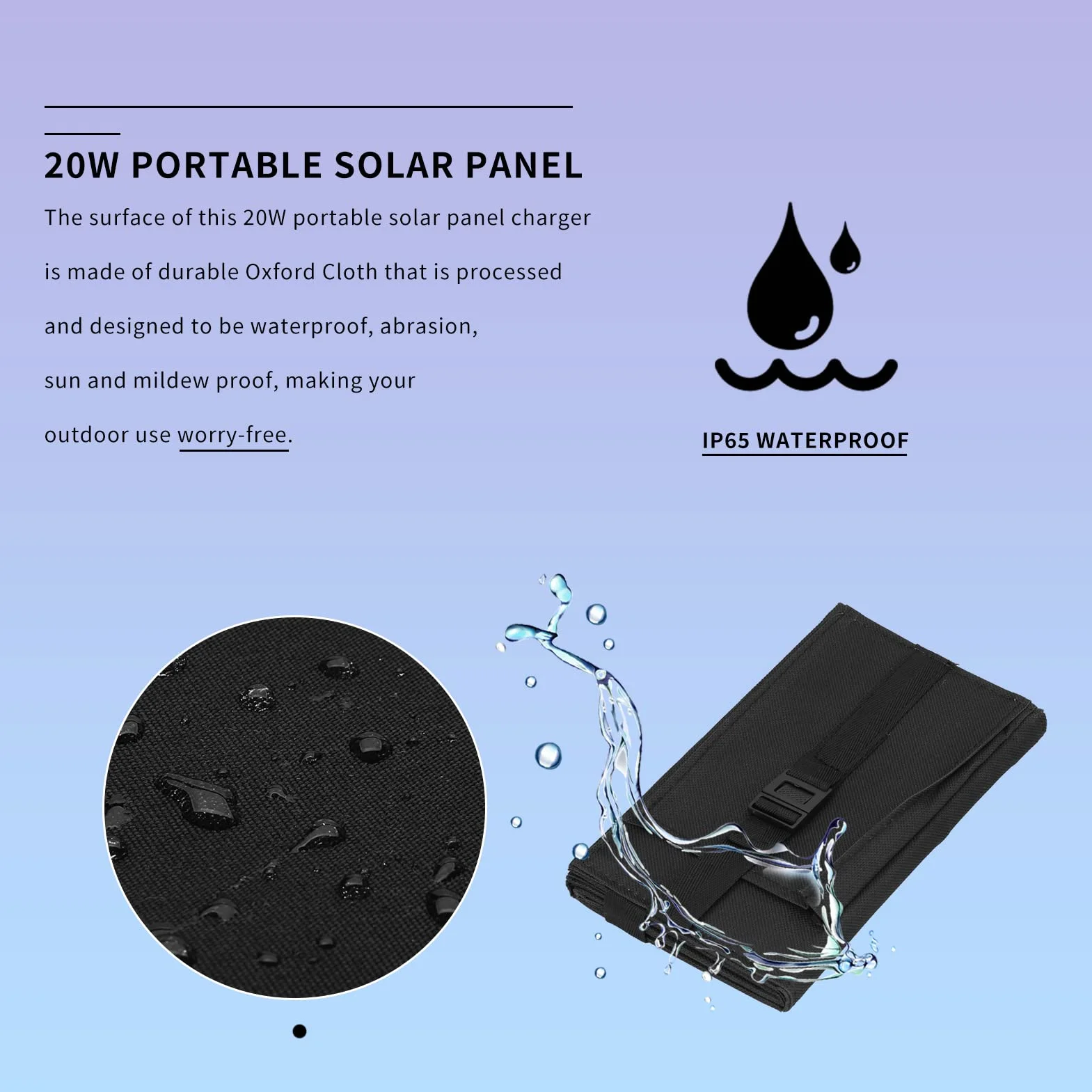 Przenośny Panel Słoneczny 20 W, Składana ładowarka do Paneli Słonecznych USB, Wodoodporność IP65, Wyjście USB5V, Rozłożone Panele Słoneczne 480x185mm do Telefonu, Laptopa,(Czarny)