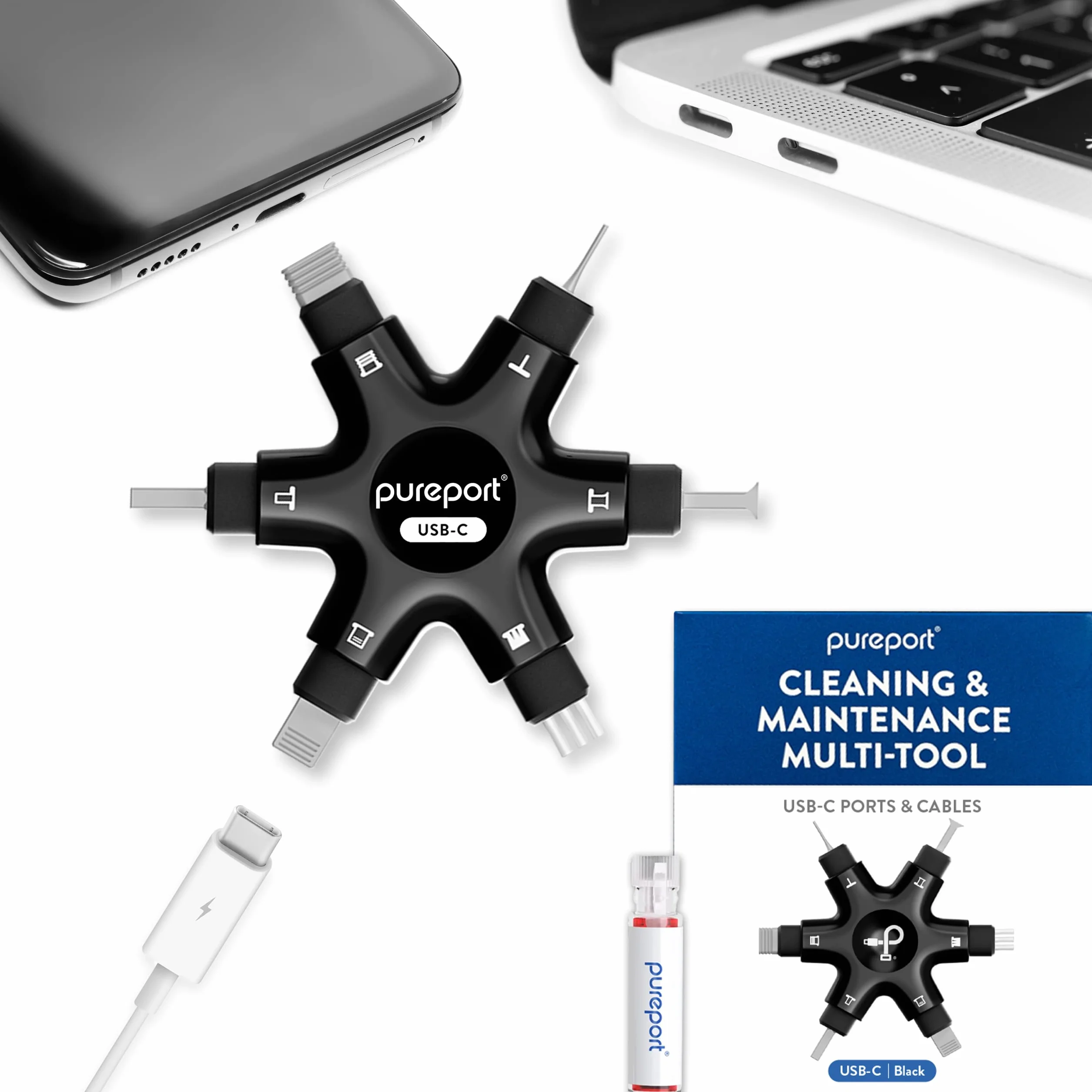pureport Wielofunkcyjny zestaw do czyszczenia telefonu USB-C | Naprawa i renowacja telefonów komórkowych, tabletów i laptopów Porty i kable USB C | Napraw połączenia nie