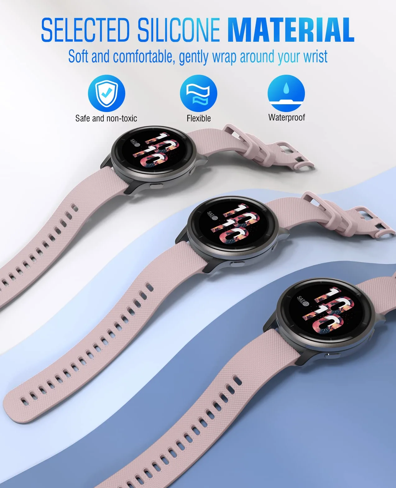 MoKo Watch Band Compatible with Garmin Vivoactive 4S/Venu 4 41mm/3S/2S/Forerunner 265S/255S/255S Music/Vivomove 3S, 18mm Soft Silicone Replacement Watch Band Sport Wristband