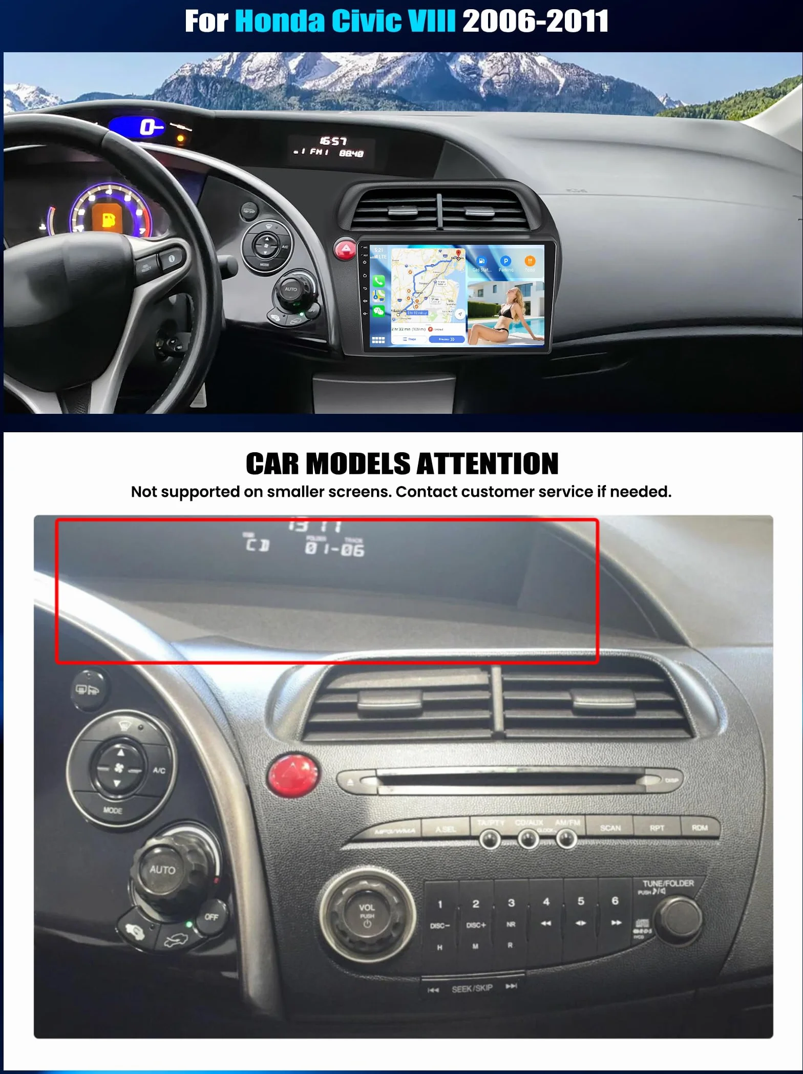 CAMECHO [2+64 GB] Android 15 CarPlay do Honda Civic VIII (2006–2011) radio samochodowe z nawigacją bezprzewodowym Android Auto ekranem dotykowym 9″ WiFi Bluetooth MirrorLink FM/RDS + kamera cofania