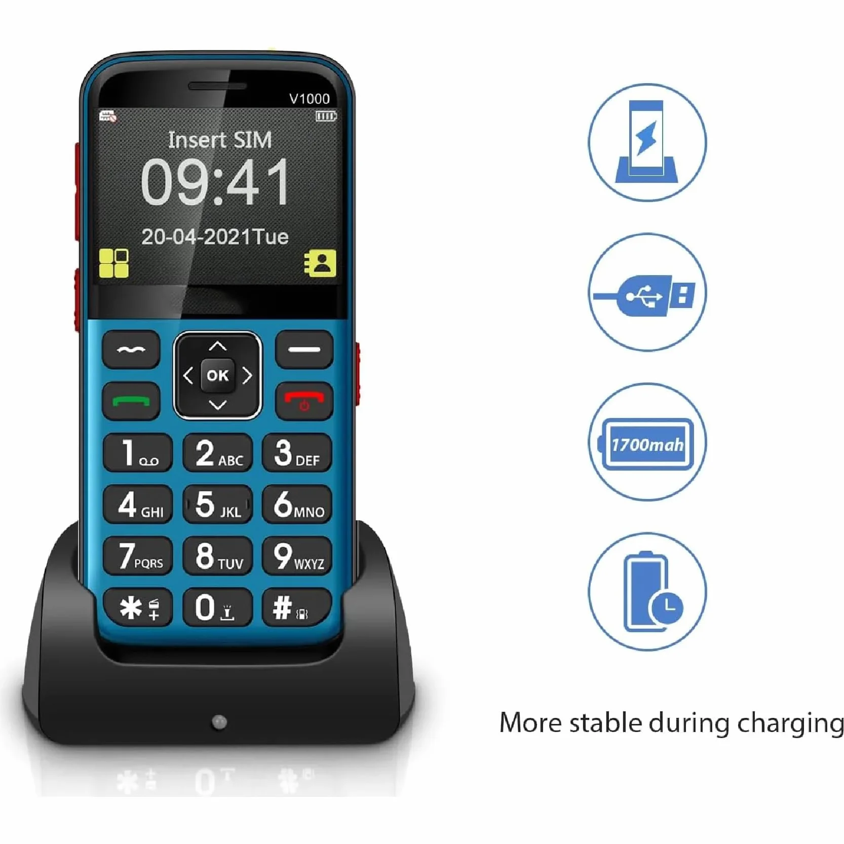 Telefon komórkowy dla seniorów z dużymi przyciskami, odblokowany ekran 2,31-calowy telefon komórkowy dla seniorów z SOS i latarką, bateria 1700 mAh, łatwa obsługa