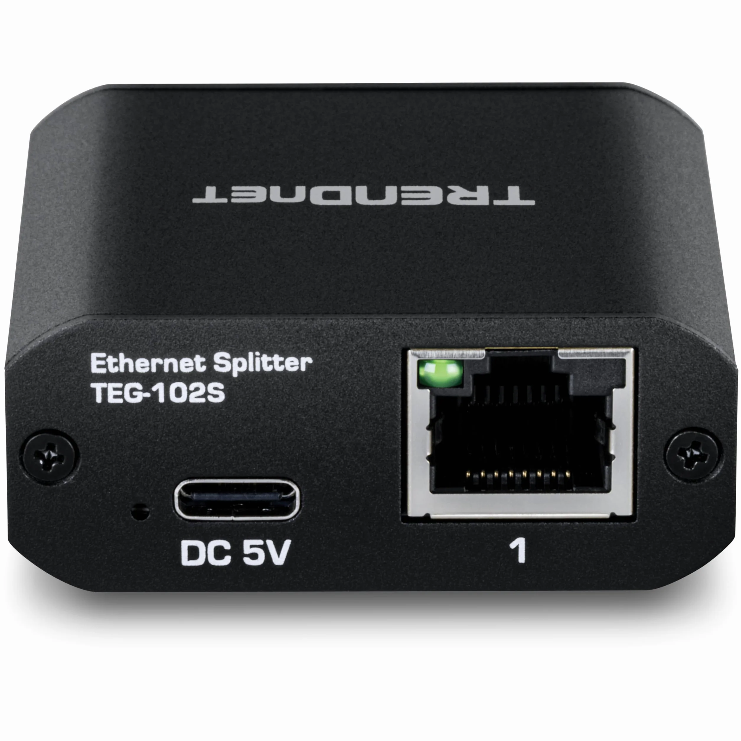 TRENDnet 2-portowy rozdzielacz gigabitowy z zasilaniem USB typu C, TEG-102S, dzieli jedno połączenie sieciowe na dwa, rozdzielacz Ethernet, kabel zasilający USB typu C w zestawie, zgodny z NDAA i TAA