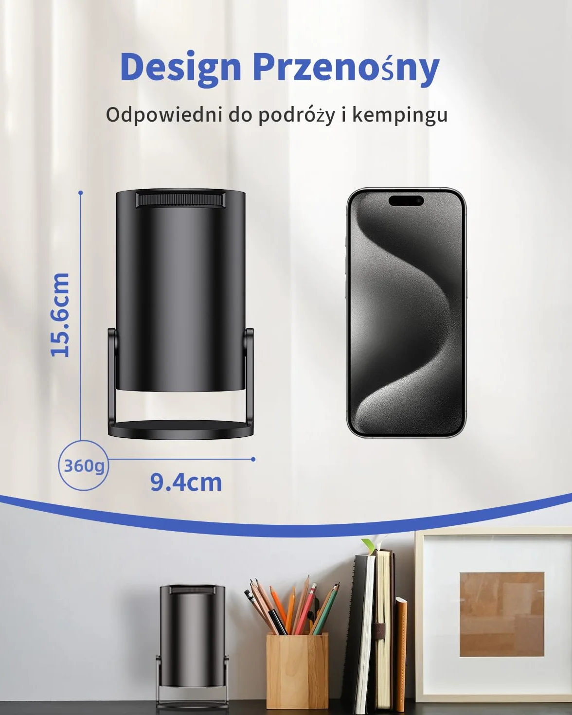 Przenośny rzutnik, Yoton Mini projektor z Wi-Fi 6/Bluetooth 5.4, bezprzewodowe odbicie ekranu (Android i iOS) obsługa 1080p, Auto Keystone, kompatybilny z HDMI, Native 720P, czarny
