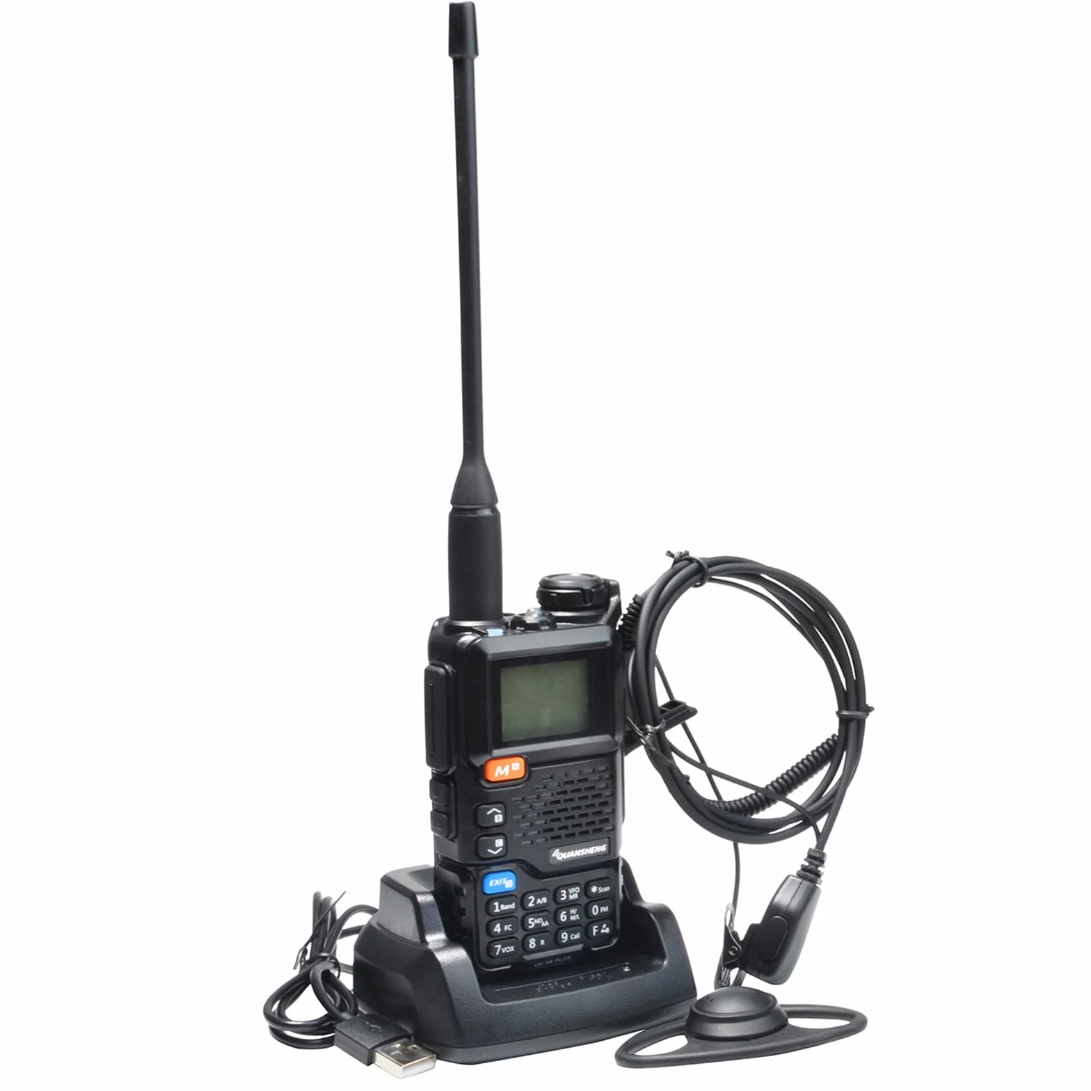 QUANSHENG UV-5RPLUS krótkofalówka 5 W, duży zasięg, wielokrotnego ładowania, dla dorosłych, radio policyjne z FM, NOAA, ładowanie typu C, 200 kanałów (UV-5RPLUS ze słuchawkami w kształcie litery D)