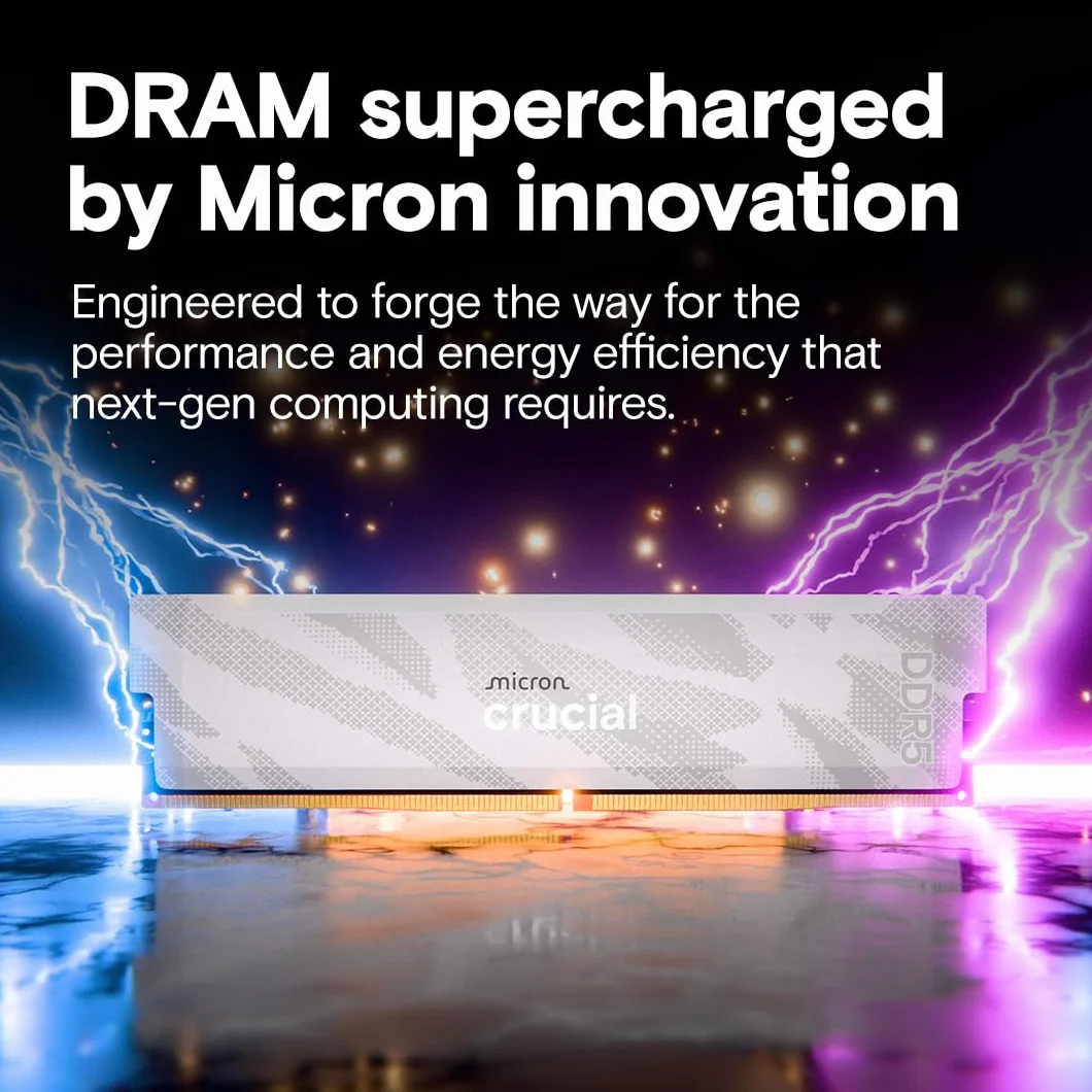 Crucial Pro DDR5 RAM 32 GB Kit (2 x 16 GB), 6400 MHz CL32, pamięć do gier pulpitowych, kompatybilna z Intel XMP 3.0 i AMD Expo, biały - CP2K16G64C32U5W
