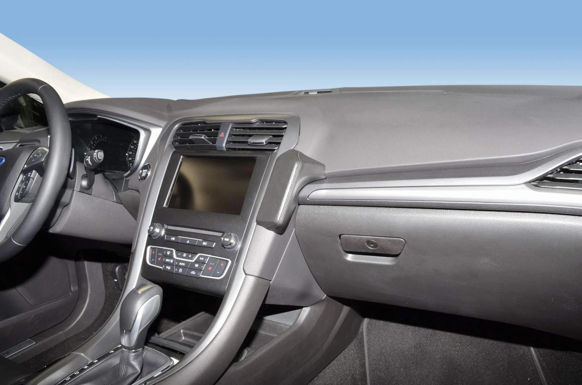KUDA Uchwyt na telefon komórkowy pasujący do Ford Mondeo od 2014 i od 2019 - konsola telefoniczna do smartfonów, telefonów komórkowych, nawigacji i innych - konsola ze sztucznej skóry, czarna, 1815
