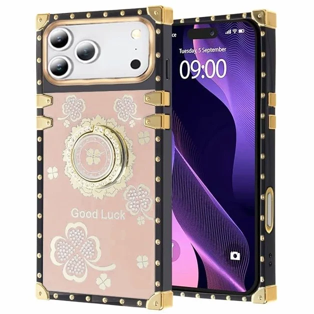 Etui na iPhone 17 Pro (kolor: różowe złoto) projekt pierścienia luksusowy twardy tył twardy futerał silikonowy