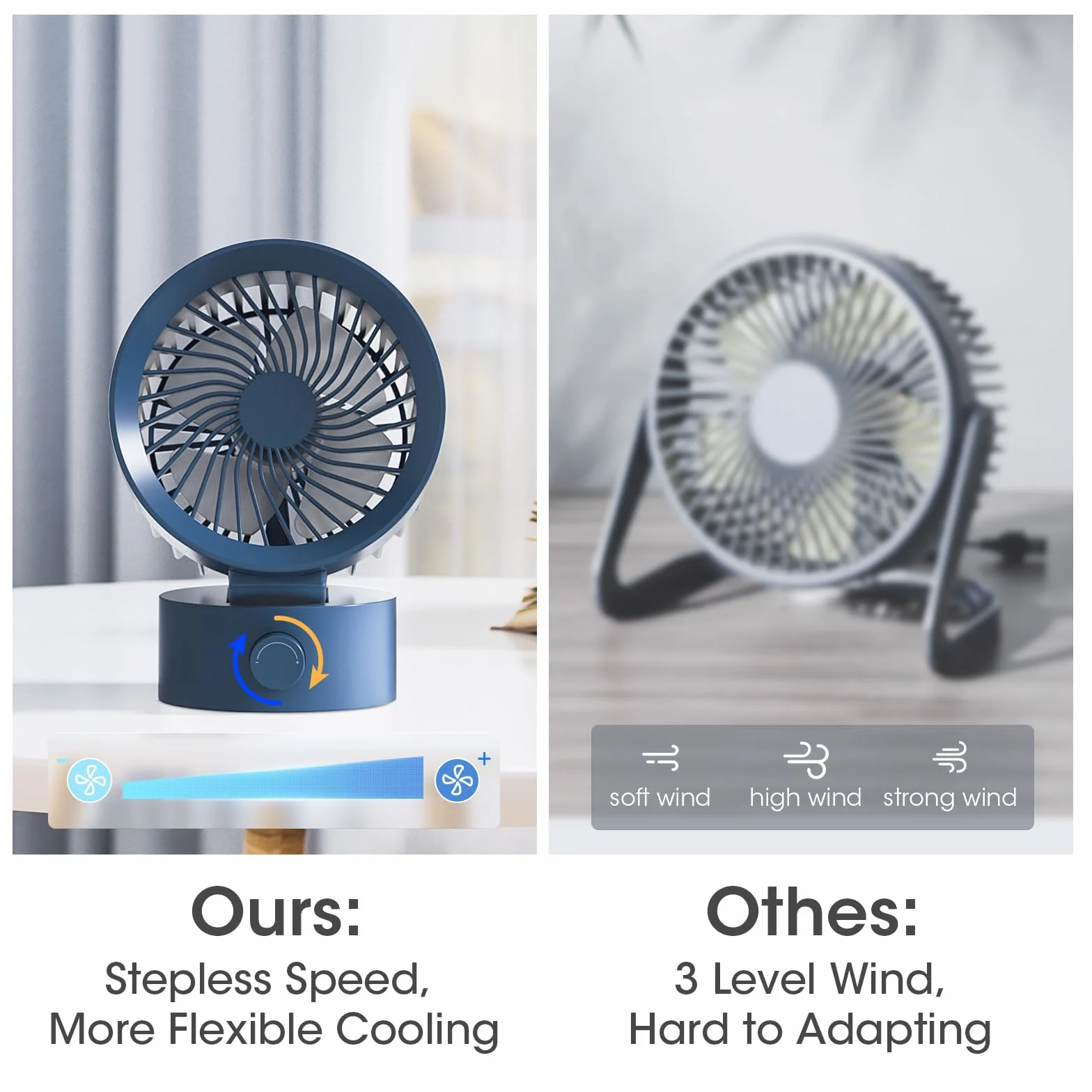 USB Desk Fan Small Quiet, Stepless Speed Flexible Adjust Mini Fans for Home Office Dorm Desktop, Portable Travel Fan Personal Cooling, Plug In USB Powered, Blue