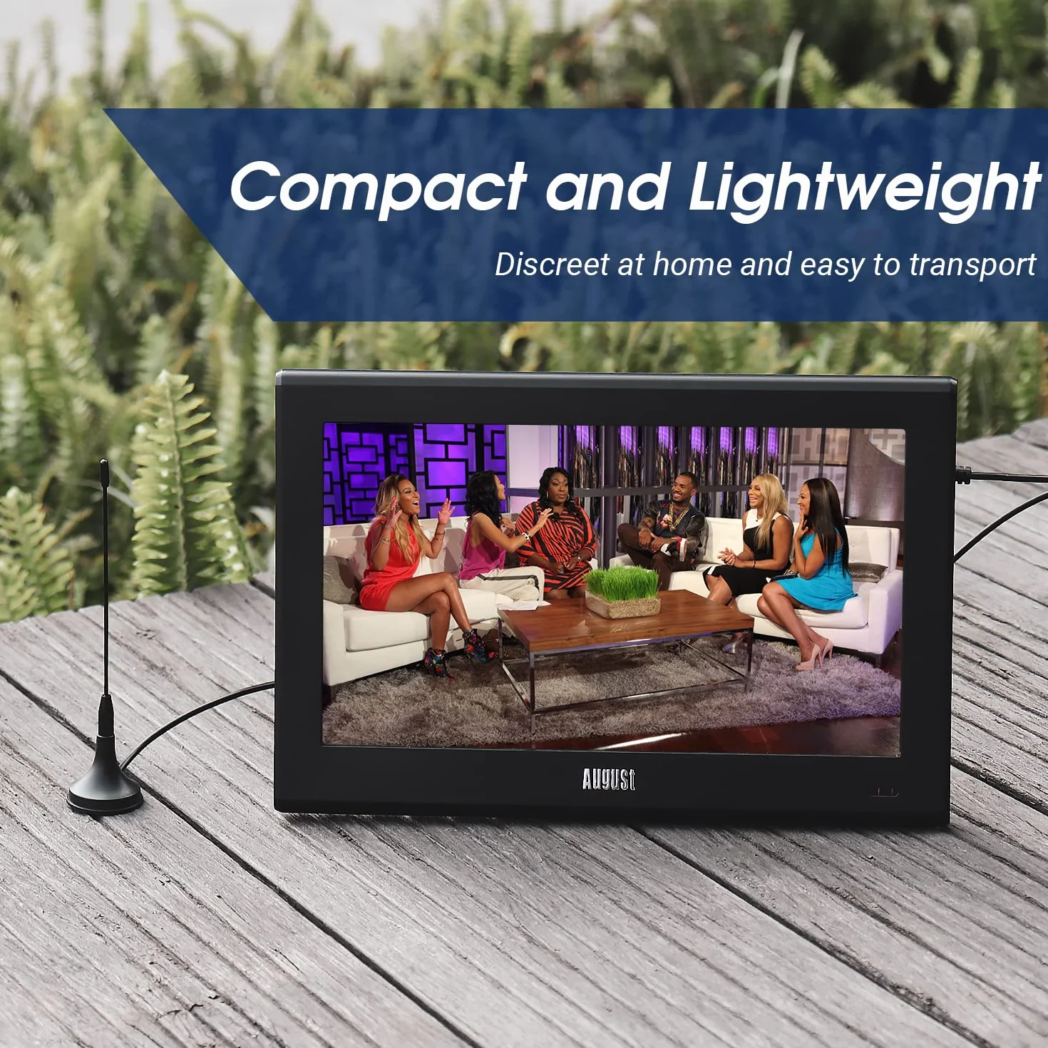 August DTA180 Przenośna antena telewizyjna, mini wewnętrzna antena Freeview HD do DVB-T2, tunerów USB, telewizorów 4K, dekoderów - podstawa magnetyczna, kabel koncentryczny 1,5 m, czarna
