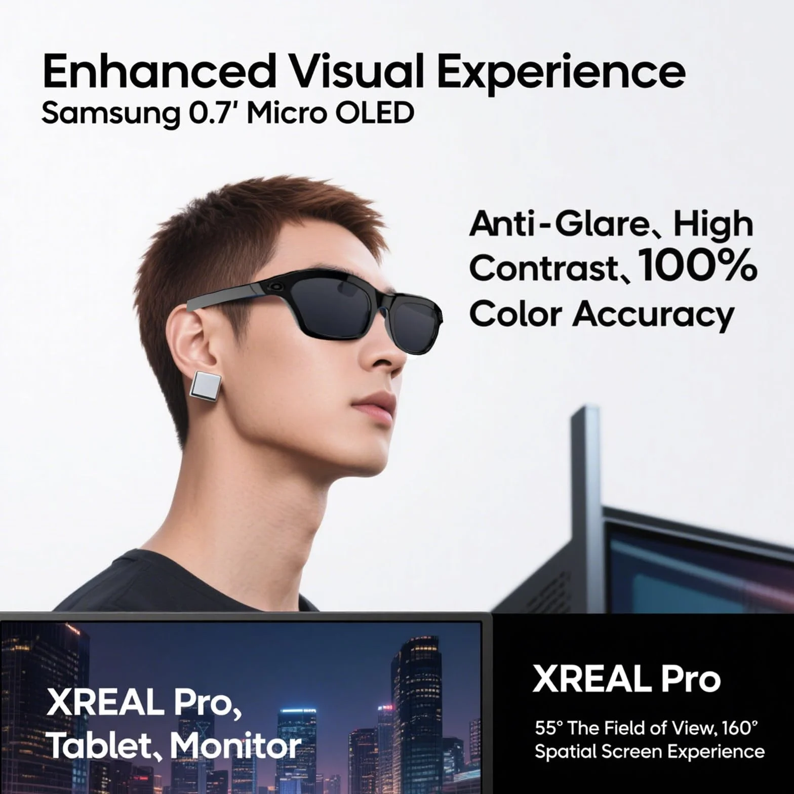 Inteligentne okulary przeciwsłoneczne Bluetooth Okulary rozszerzonej rzeczywistości z aparatem Rób zdjęcia Nagrywaj filmy, tłumaczenie AI Rozpoznawanie,Transparent-Glasses