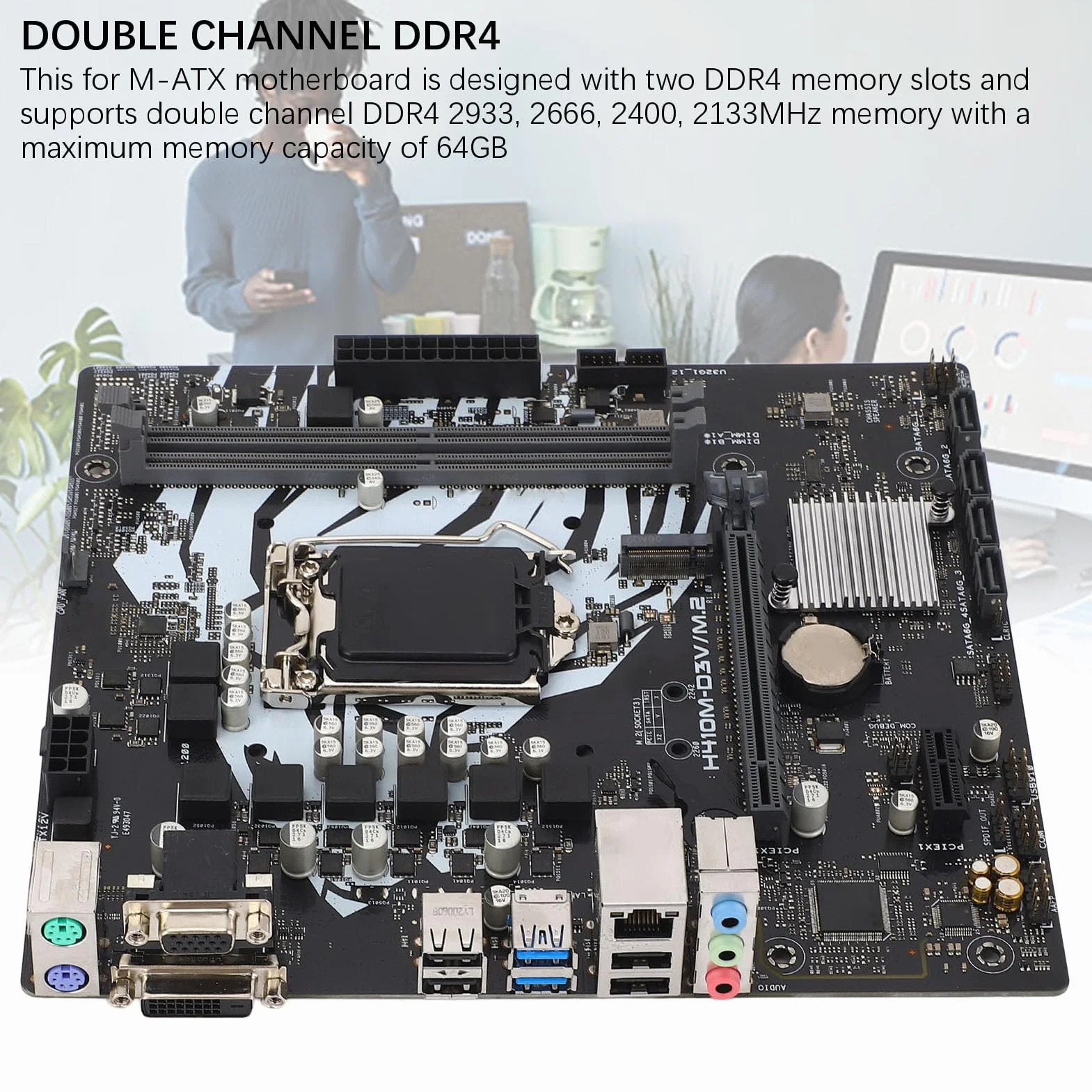 Płyta Główna LGA 1200, H410M D3V M.2 Płyta Główna do Gier dla Komputerów Stacjonarnych, DDR4 Dwukanałowe Gniazdo PCI E USB 3.2 VGA Interfejs DVI dla Procesora
