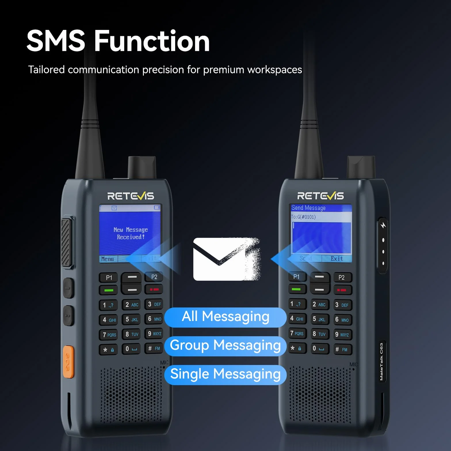 Retevis MateTalk C63 Radiotelefon Dwukierunkowy z Zarządzaniem Zleceniami, Funkcją Powiadomień SMS/Wibracyjnych, 3 Trybami Połączeń, Smukłe i Modne Krótkofalówki do Budynków Biurowych (6 Opakowanie)