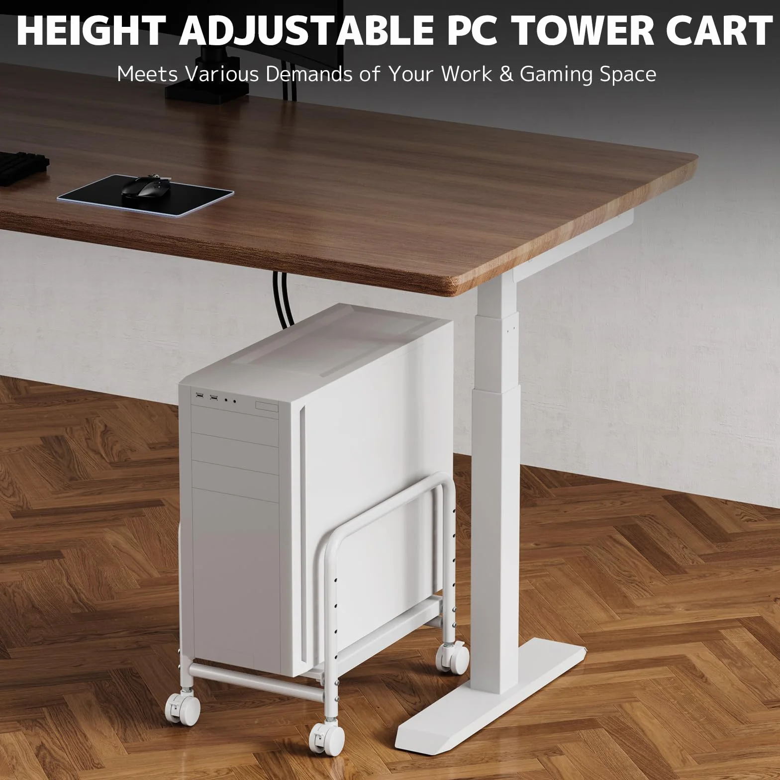 PUTORSEN Stojak na komputer stacjonarny z kółkami – z regulacją wysokości pod stolik pod komputer stacjonarny, do obudowy komputera Mid-Tower PC, obciążenie do 30 kg, szerokość obudowy do 25,5 cm